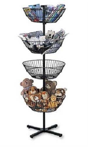 4 Basket Display Wire Floor Tier Spinner Rack Dump Bin Retail Merchandising 63"