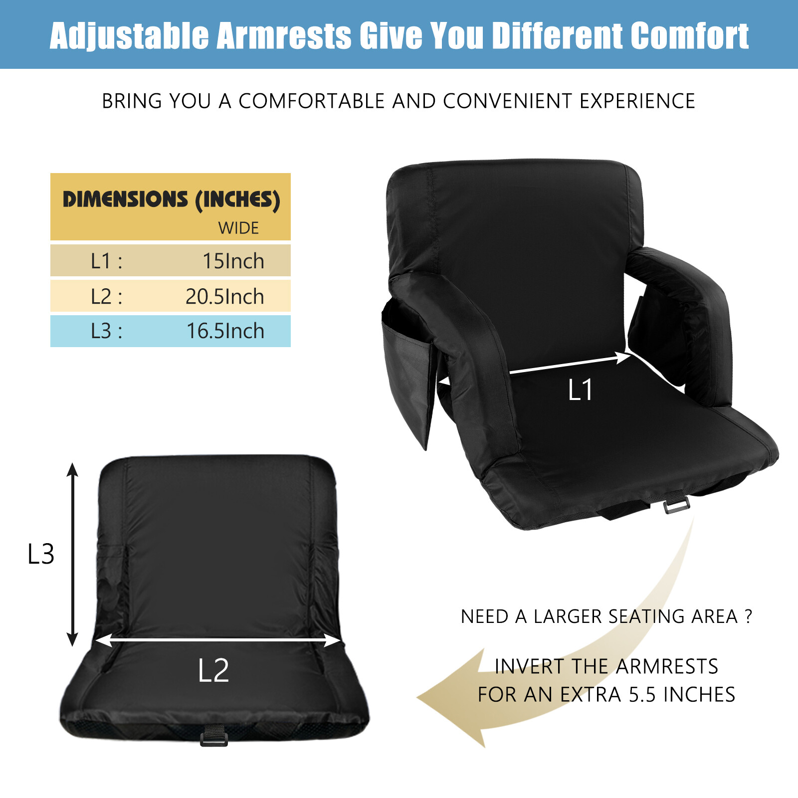 NAIZEA 2Pack Stadium Seats for Bleachers With Back Support 6 Reclining Positions