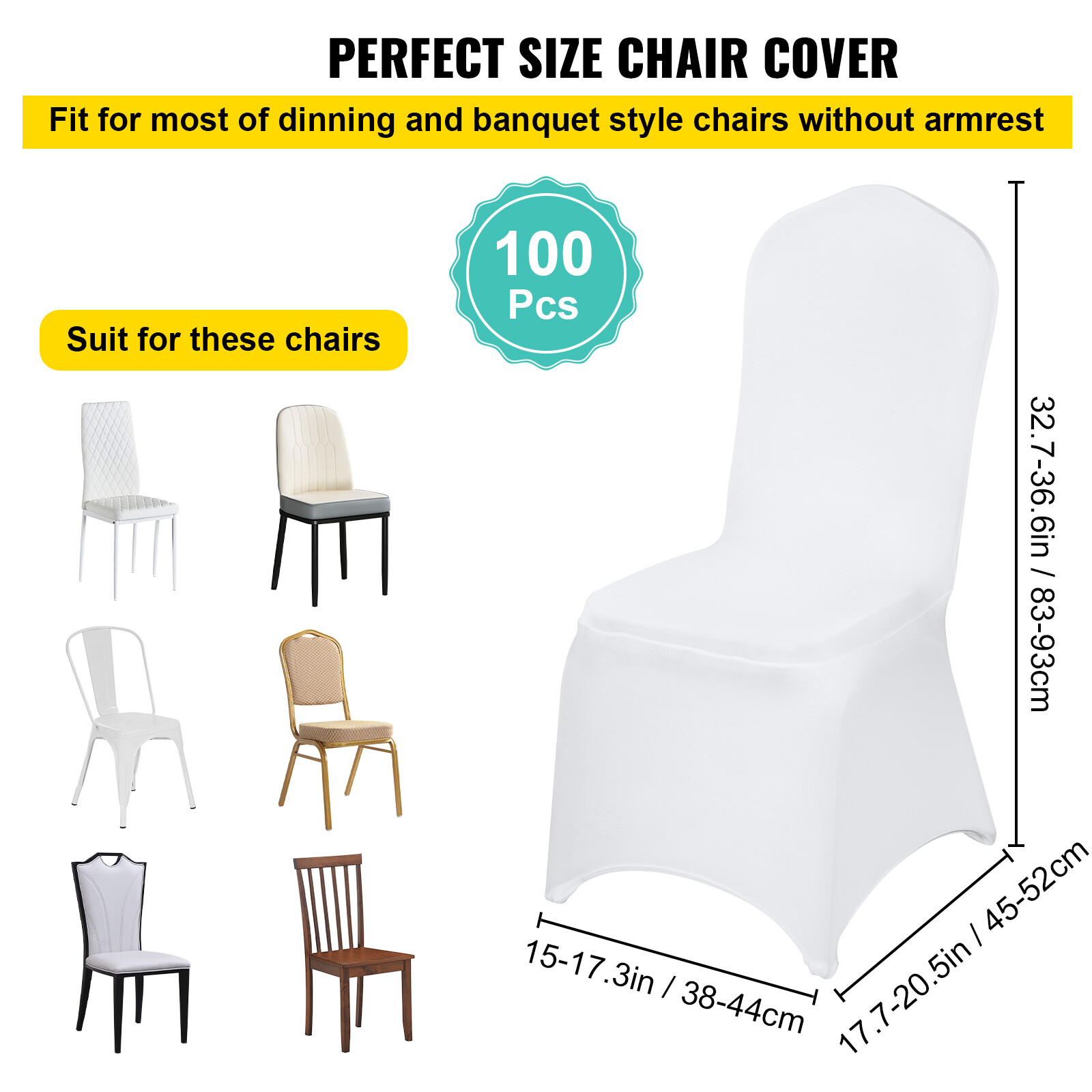 100PCS Spandex Stretch Chair Covers White for Wedding Party Banquet Decoration