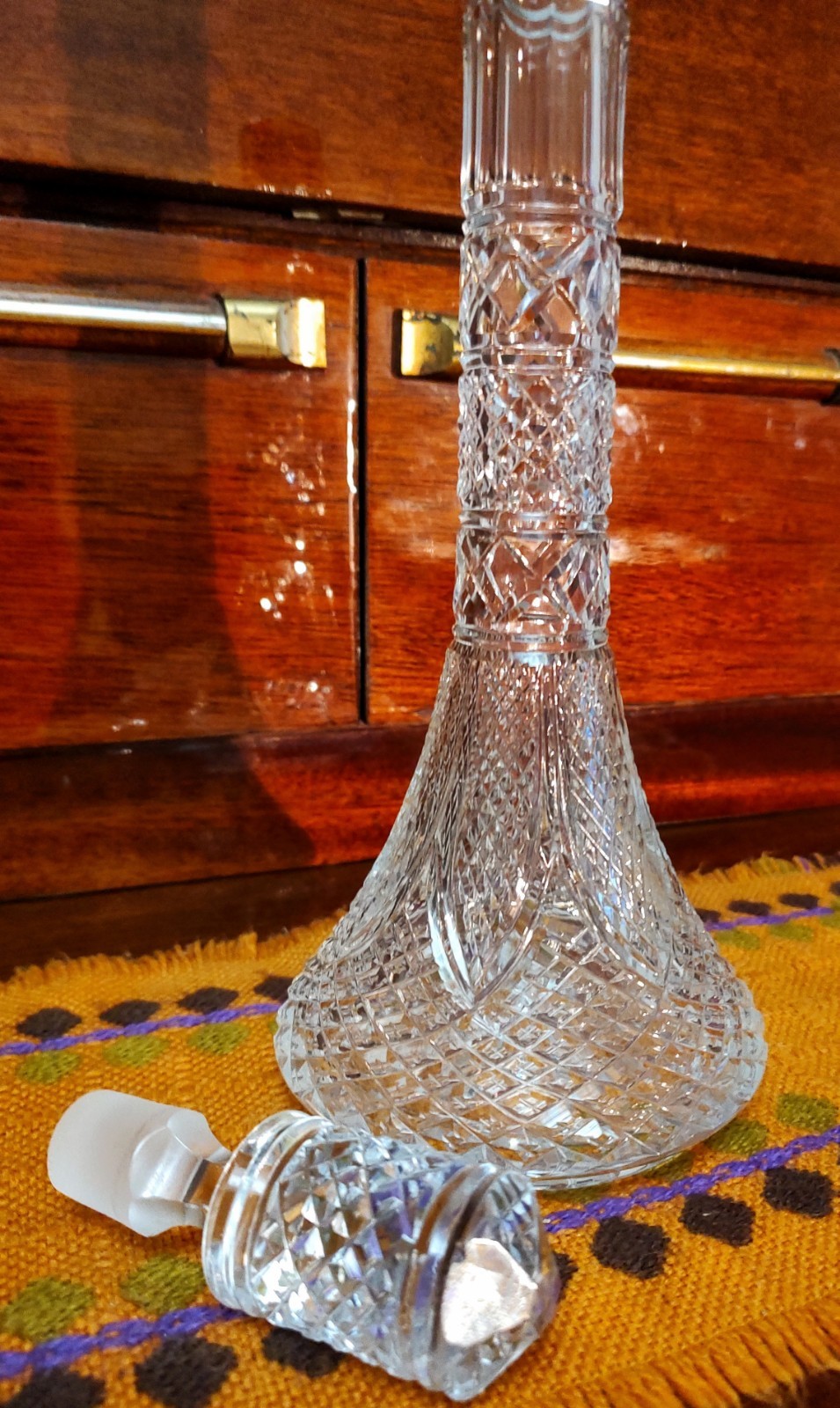 Vintage crystal decanter with sterling silver finial 875°,USSR,height 33 cm