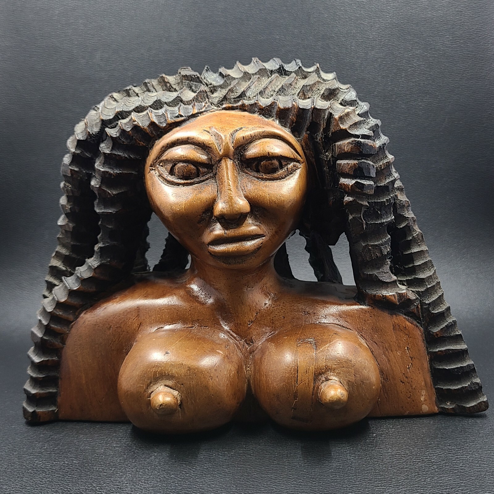 Solid Wood Hand Carved Wood Female Bust Statue Extremely Detailed