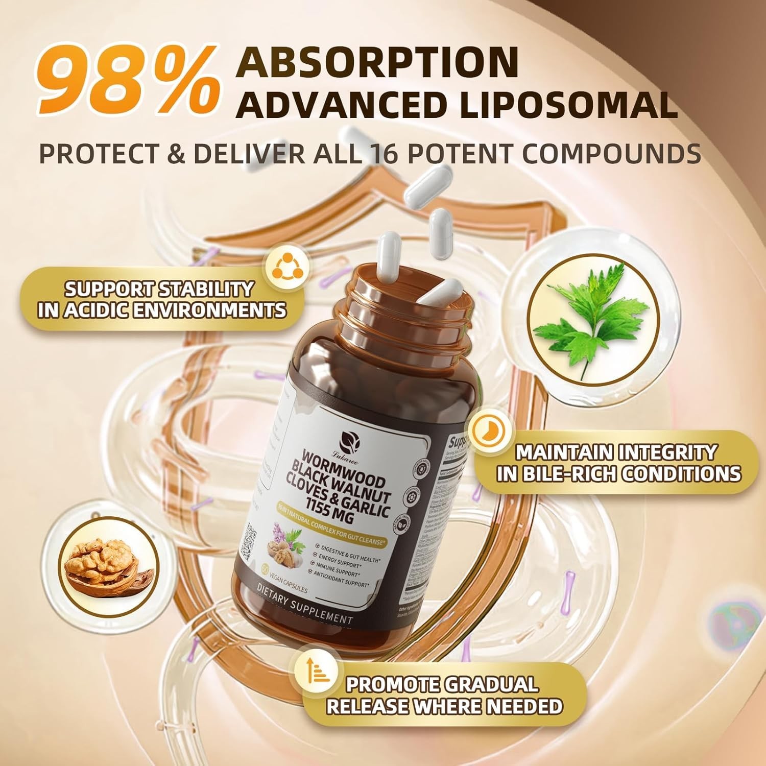 16-in-1 Wormwood Black Walnut Capsules, Rapid Gut Cleanse & Digestive Health