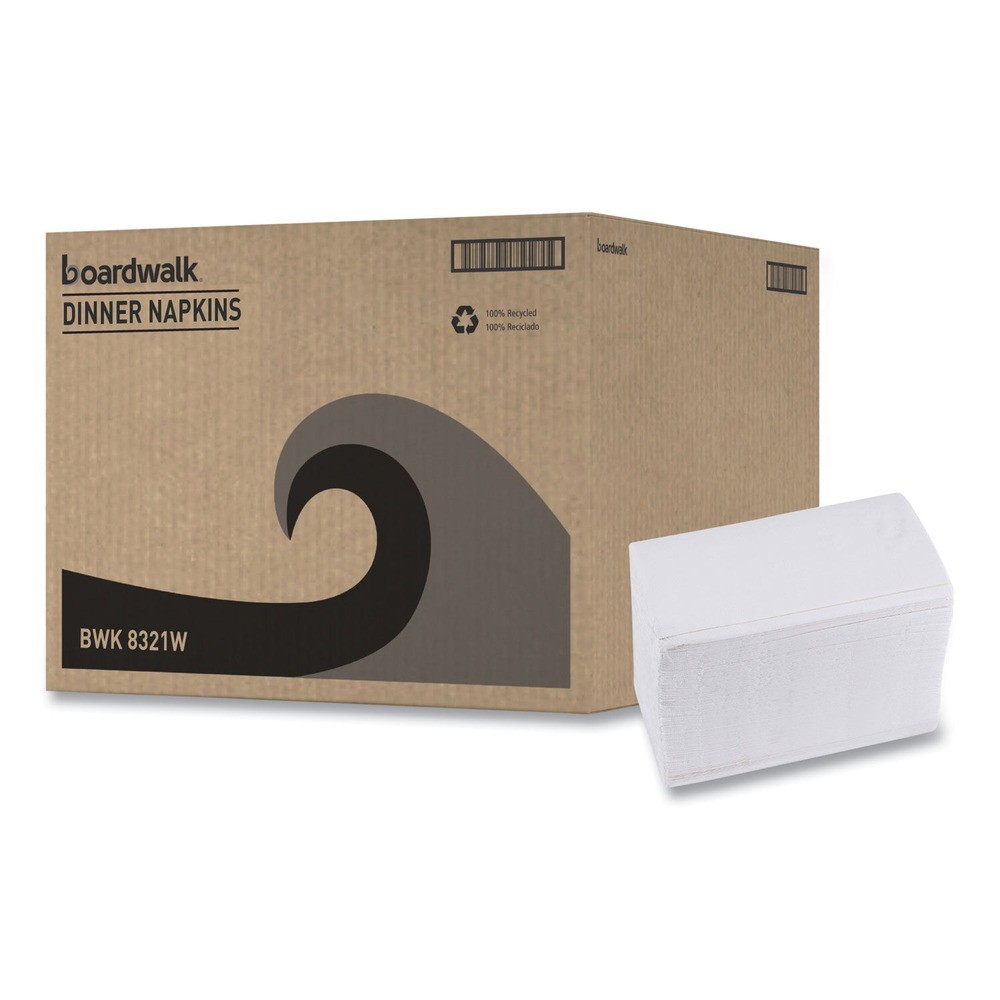 Boardwalk 8321W 15" x 17" 2-Ply 1/8-Fold Dinner Napkins - White (10/Carton) New
