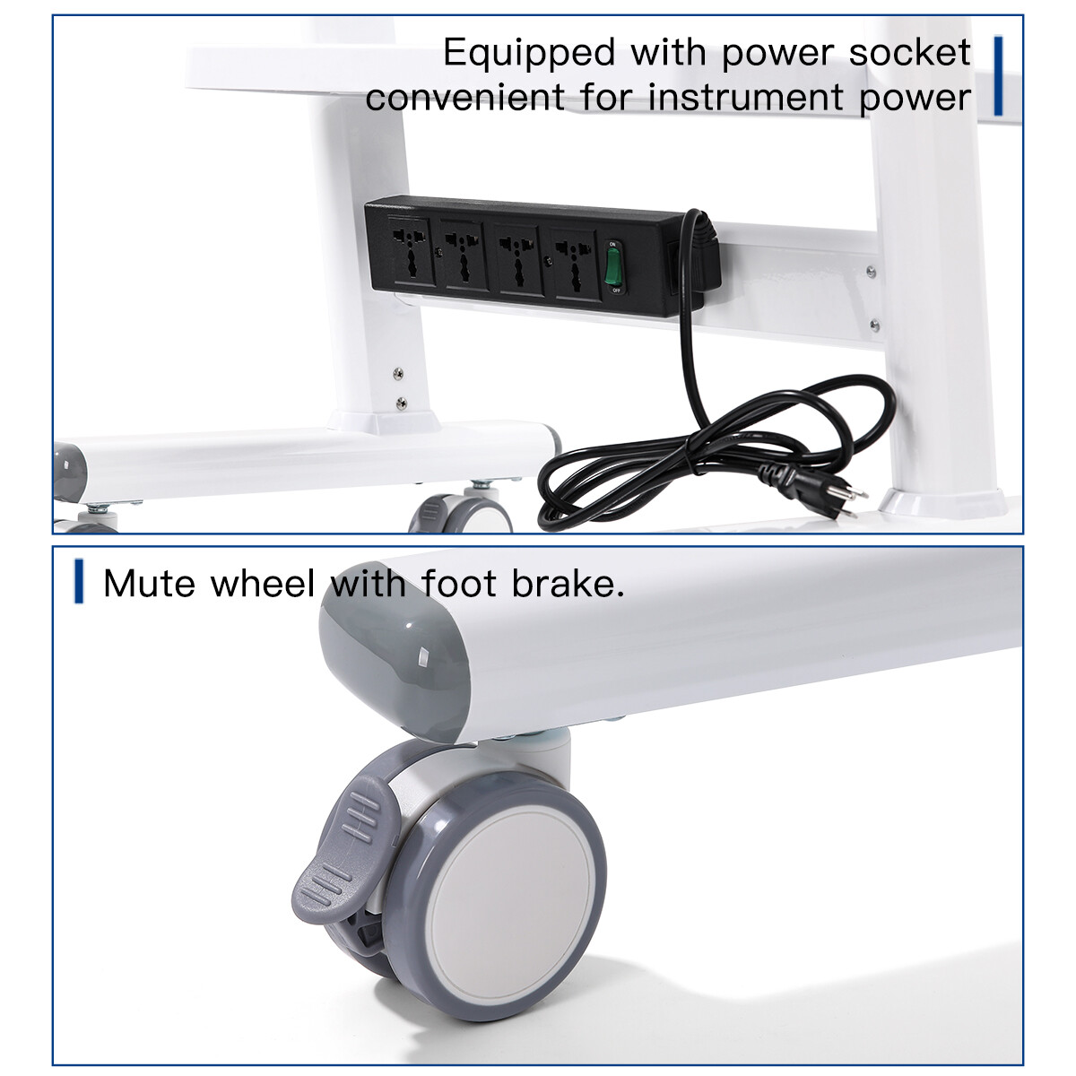 Dental Medical Mobile Cart Instrument Trolley /3 4 5 Drawers with Power Socket