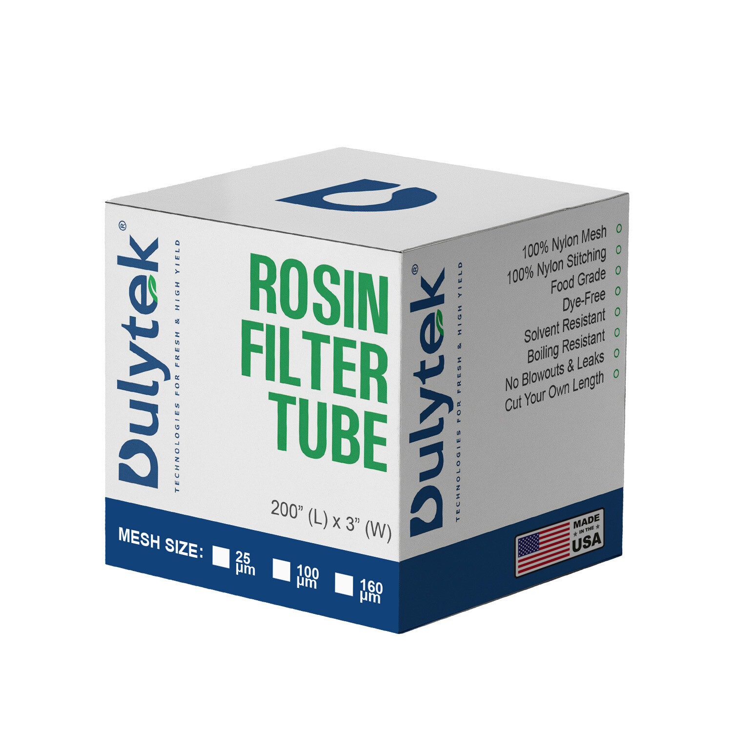 Dulytek Premium Nylon Rosin Filter Tube / Bag, 3" x 200", 25/100/160 Micron Mesh