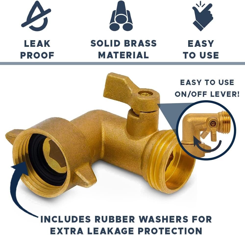 Morvat Brass 90 Degree Hose Elbow with ON/OFF Shutoff Valve