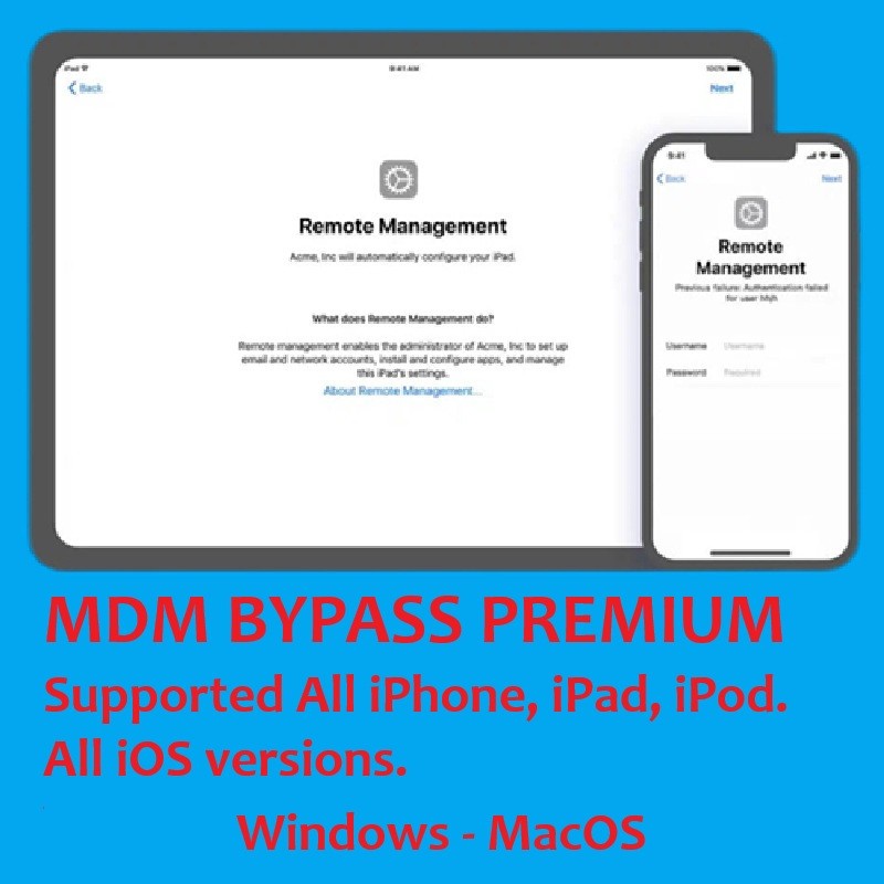 Remote management Bypass Premium - iPhone - iPad - iPod. All iOS.