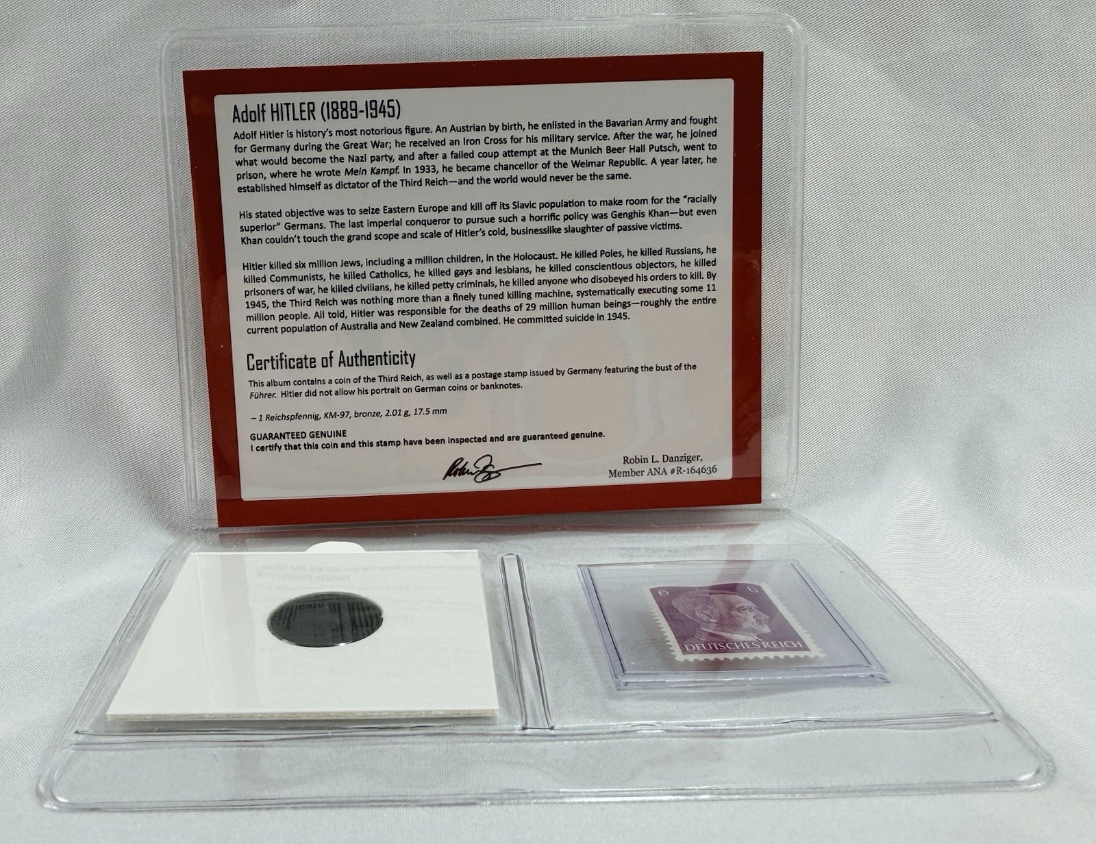 Hitler Nazi Germany Third Reich WWII Coin & Postage Stamp Album Set COA