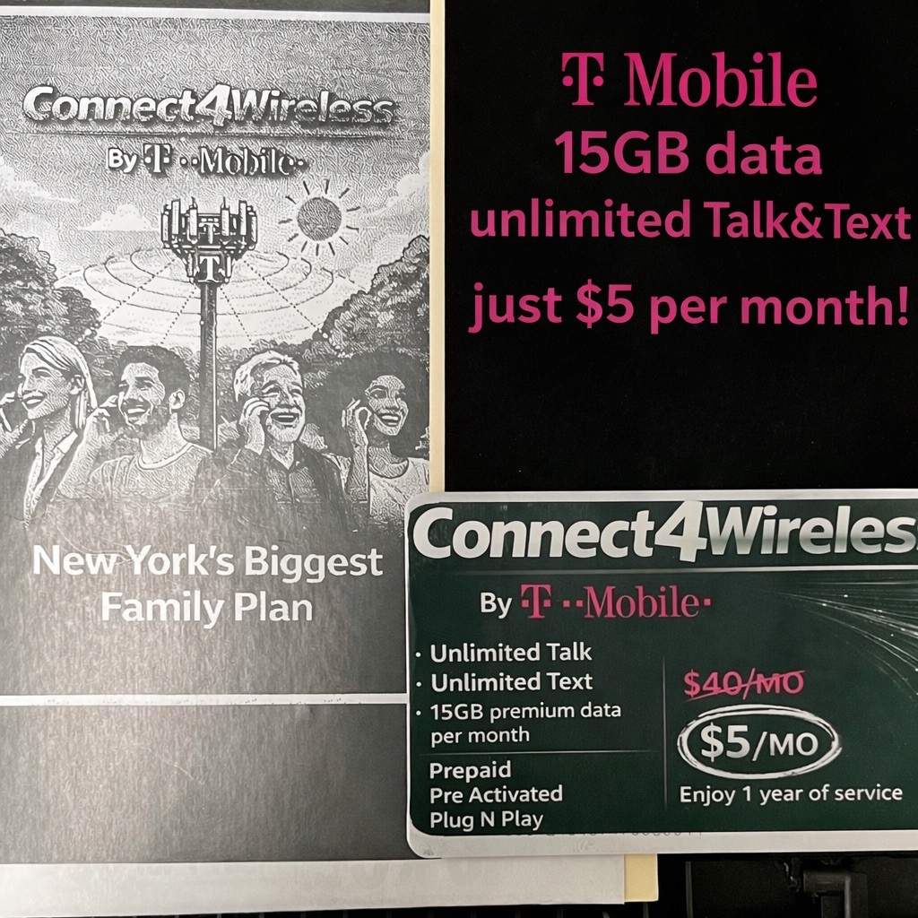T-Mobile $50/MO physical SIM card *1 YEAR PREPAID* unlimited talk text 15GB data