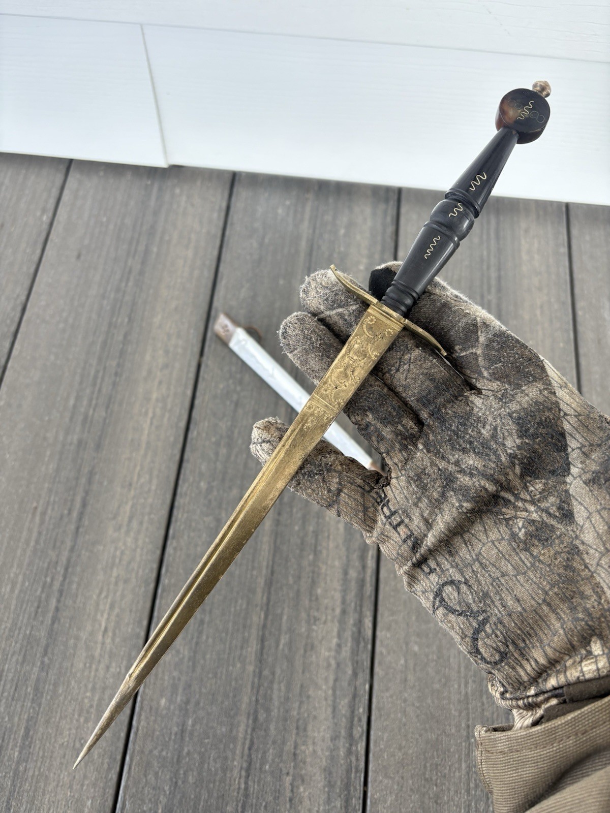 Vintage Luzon Philippine Dagger Engraved Brass Blade Scabbard Tourist Souvenir