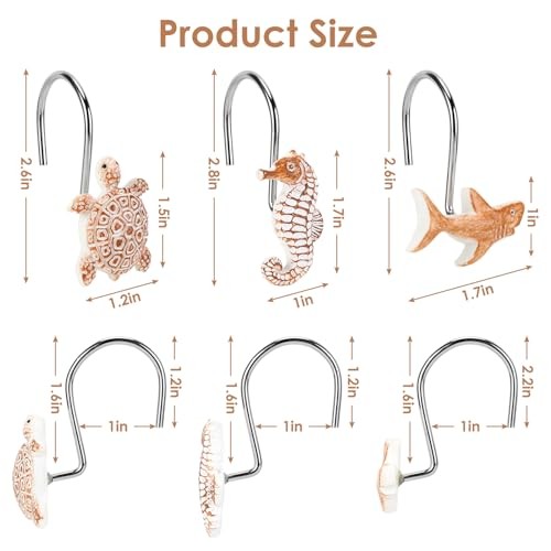 Seashell Shower Curtain Hooks, 12Pcs Decorative Anti-Rust Shower Turtle 2