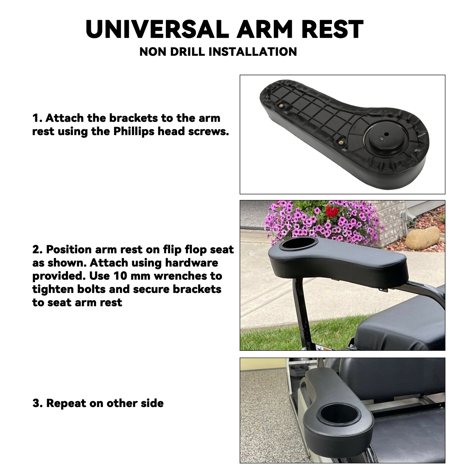 Universal Rear Seat Arm Rest Cup Holder Black for EZGO Club Car Yamaha Golf Cart