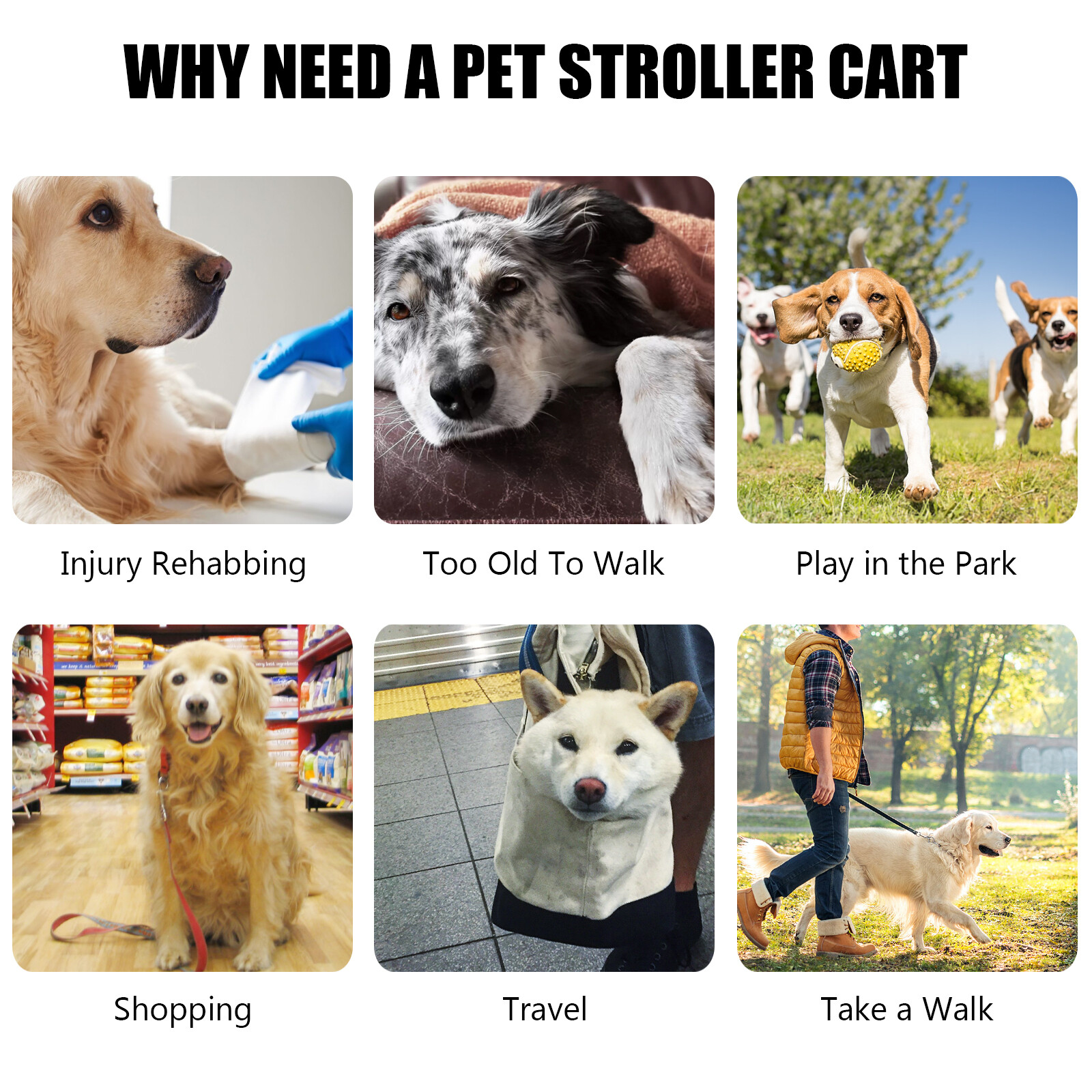 Pet Stroller Up to 150lbs for Medium/Large Dogs and Cats 4-Wheel Travel Carriage