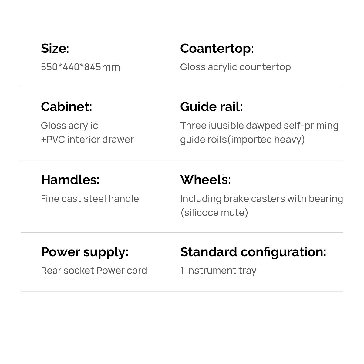 Carro Trolley Dental Móvil Médico con 3/4/5 Cajones Ruedas 360° Gabinete Rodante
