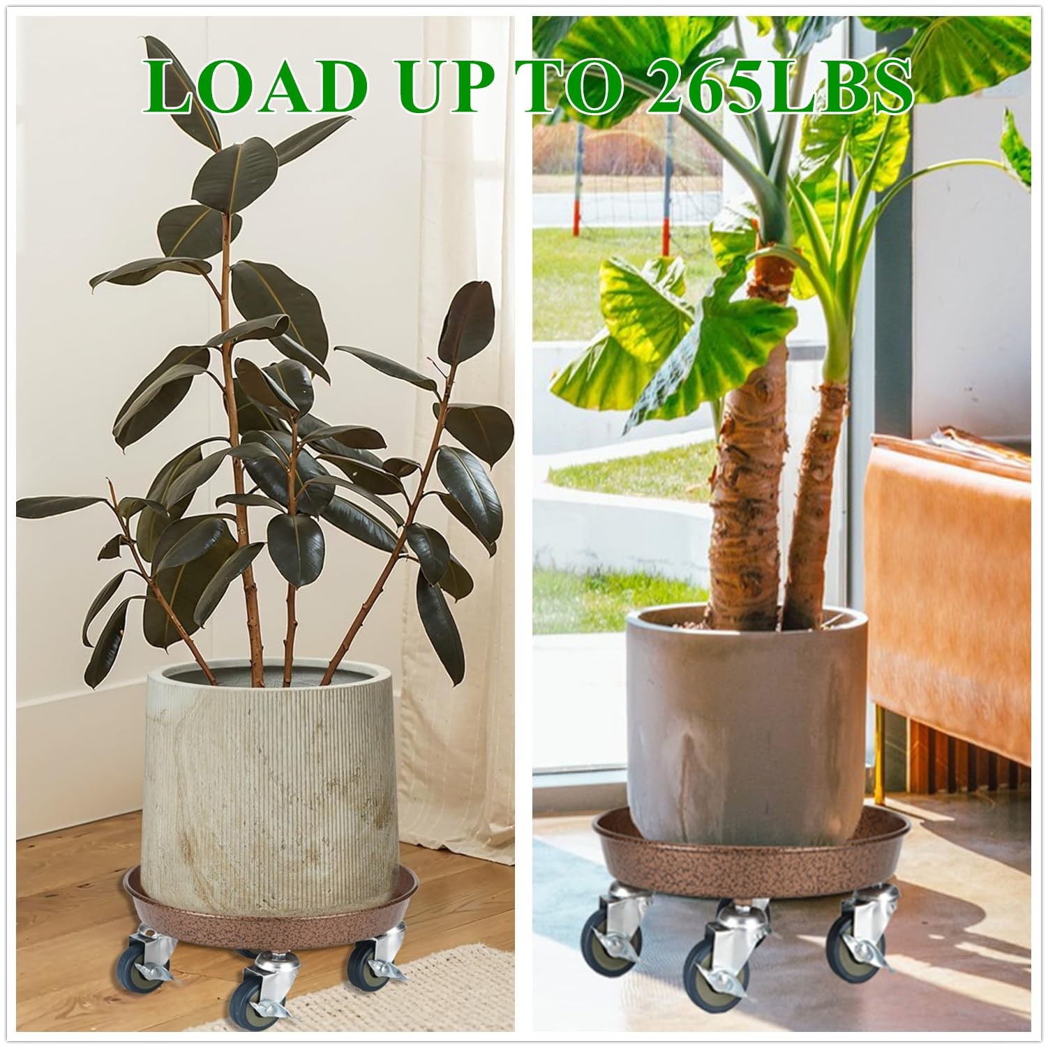 2 Pack Plant Caddy with Wheels, 14" Rolling Plant Stand 265 LBS Heavy Duty Me...