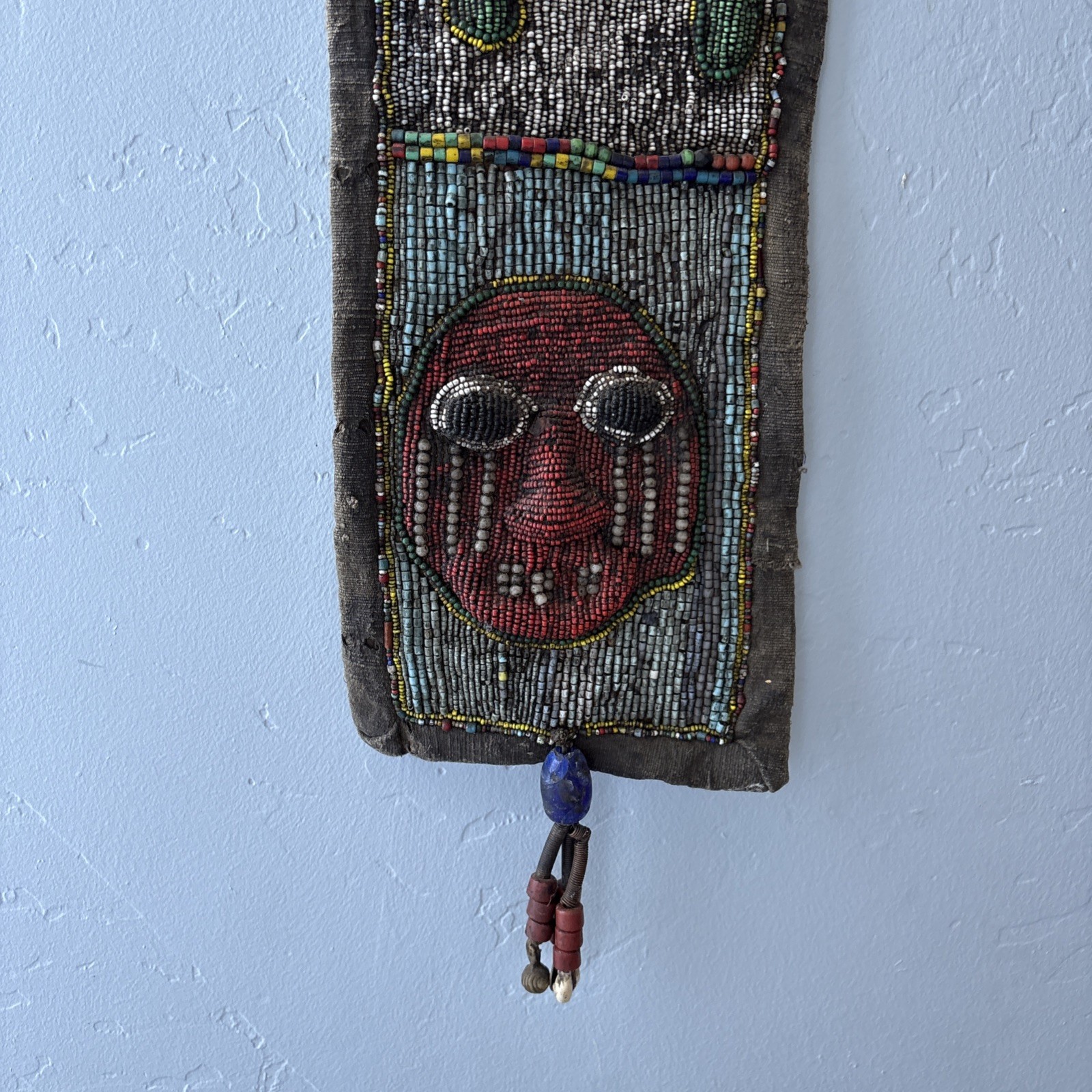 Yoruba Diviners Beaded Sash Nigeria Raised Beadwork Lizards Hanging Art 56” Vtg