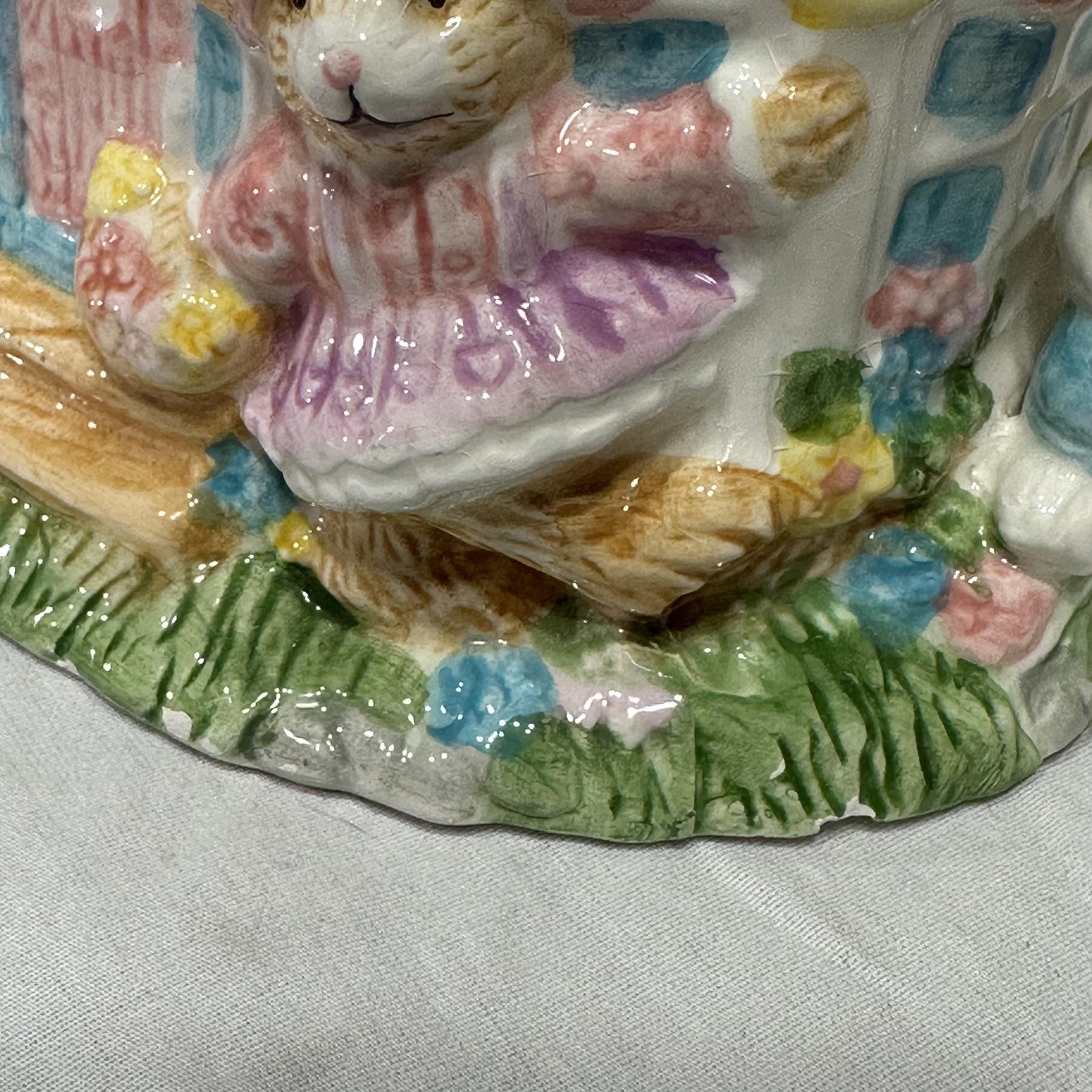 Vintage Mercuries Bunny Cottage House Teapot Ceramic Easter Floral Pastel 1994