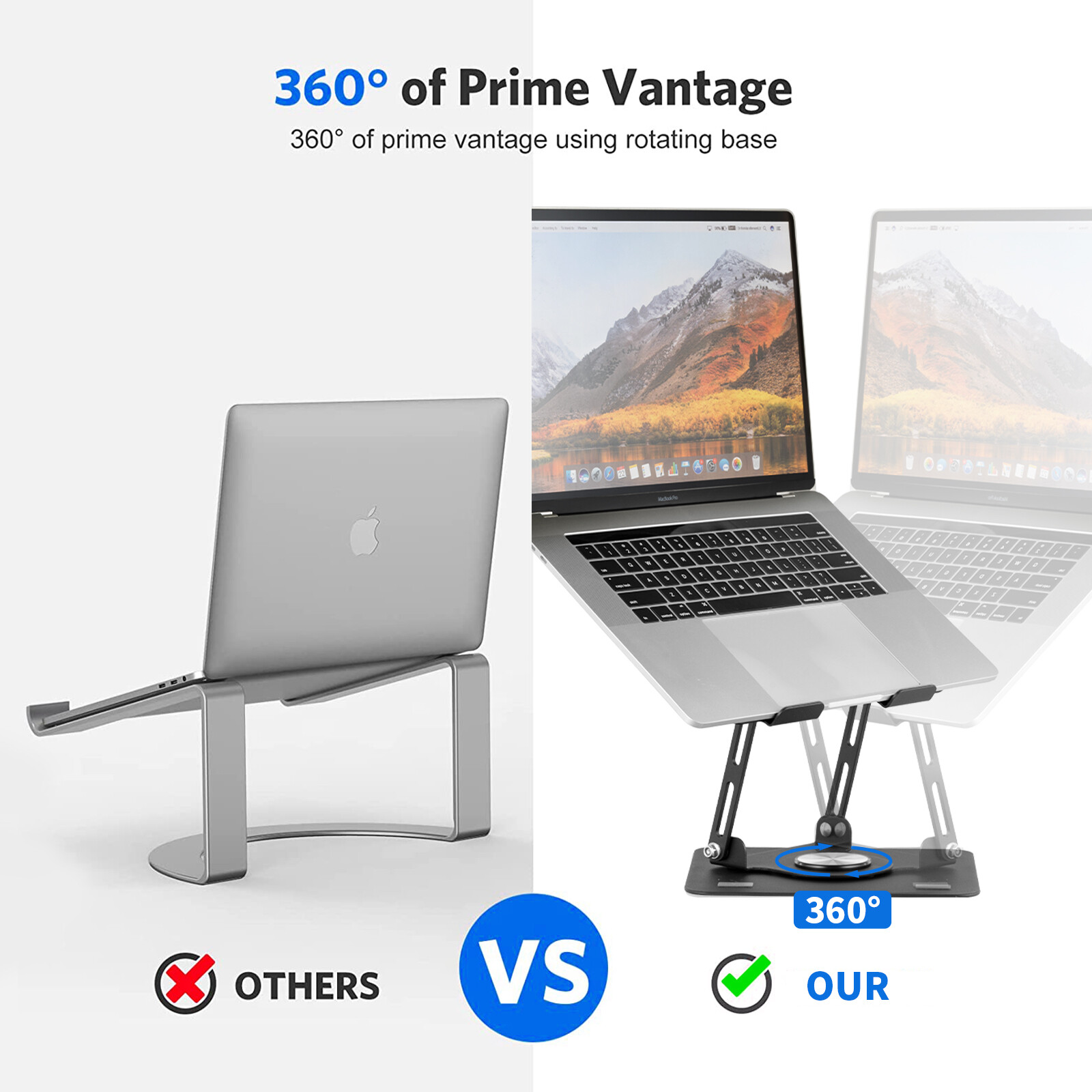 360° Rotating Adjutable Metal Laptop Stand Riser Computer Holder Notebook Desk