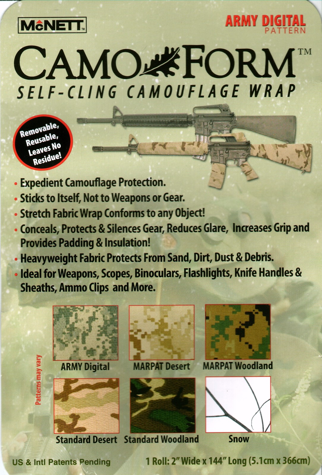 MCNETT CAMO~FORM PROTECTIVE SELF-CLING CAMOUFLAGE WRAP FOR SCOPES GUNS NIP