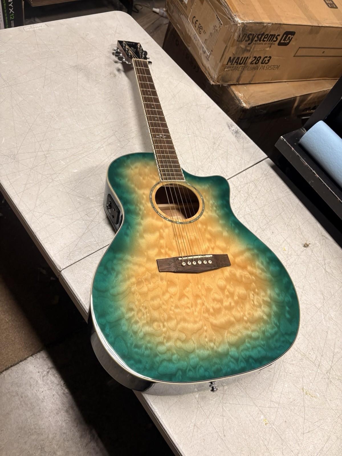 Cort Grand Audoritium Quilted Top Acoustic Electric Guitar Long Finish Cracks