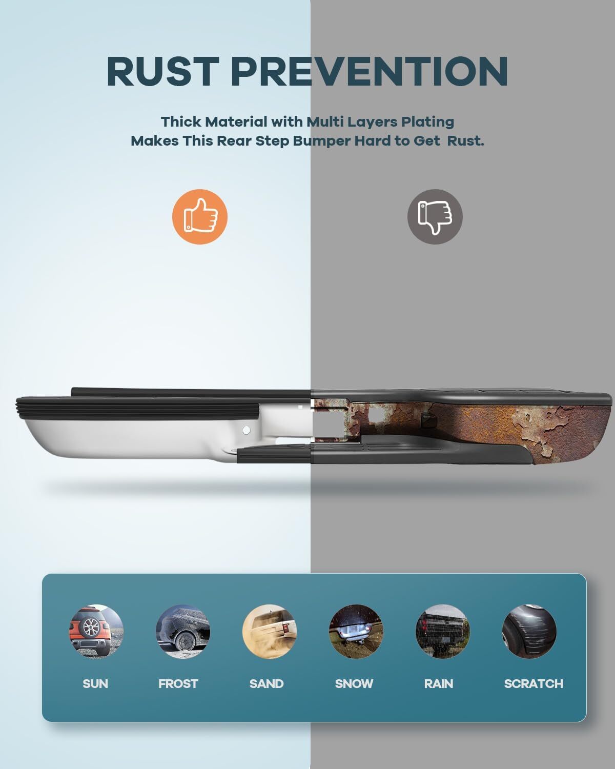 Rear Bumper For 1988-2000 Chevy Silverado GMC Sierra C/K 1500 2500 Chrome Steel