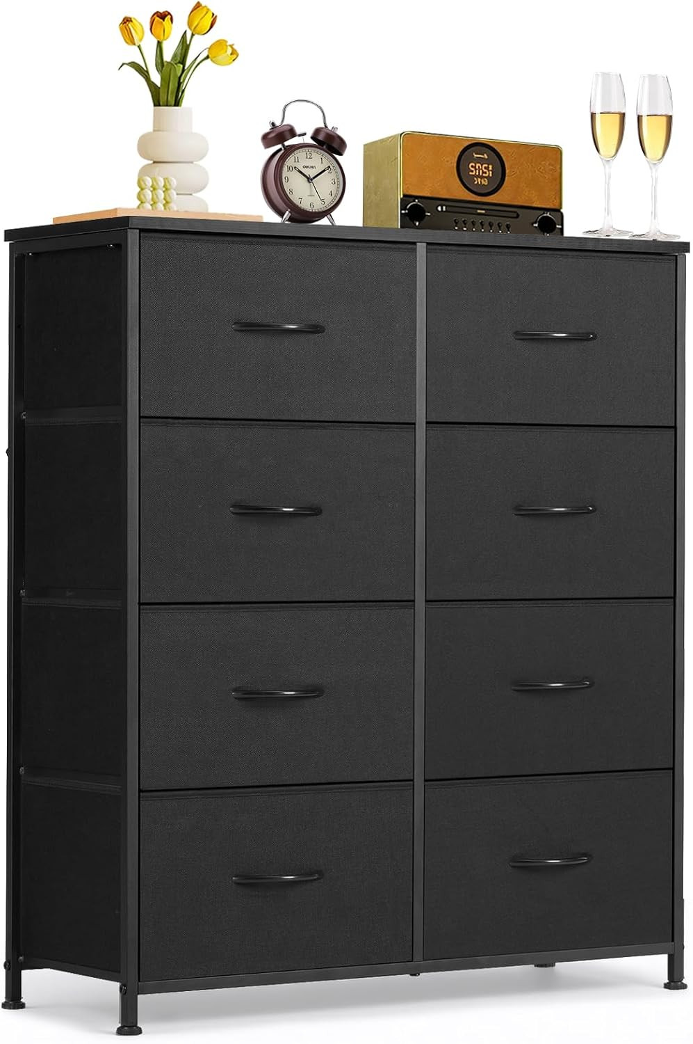NEW 8 Drawer Organizer Dresser Storage Chest Bedroom Closet Wood Top Gray Fabric