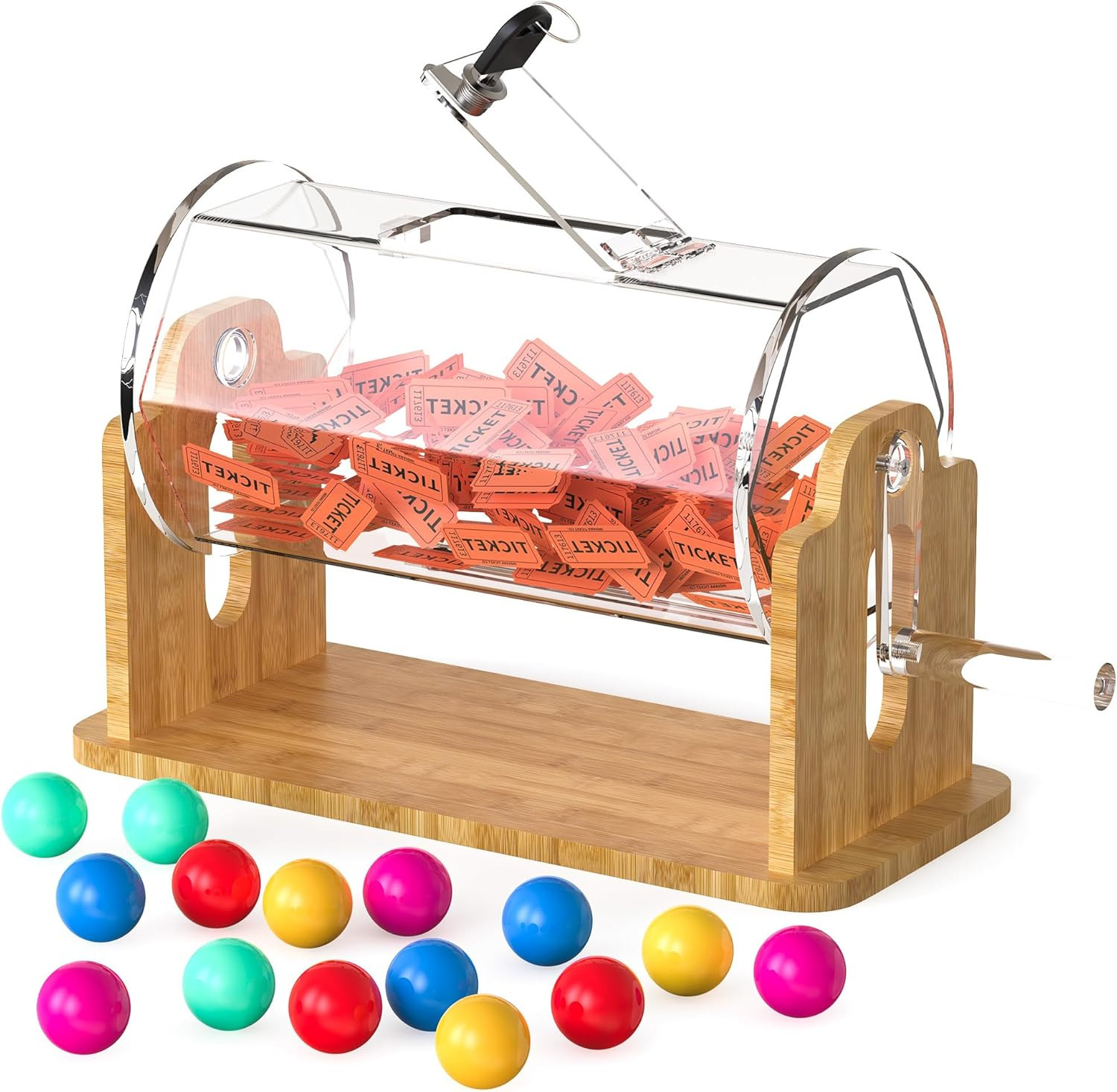 Acrylic Raffle Drum with Bamboo Base, Games & Events Pro Transparent Prize Spinn