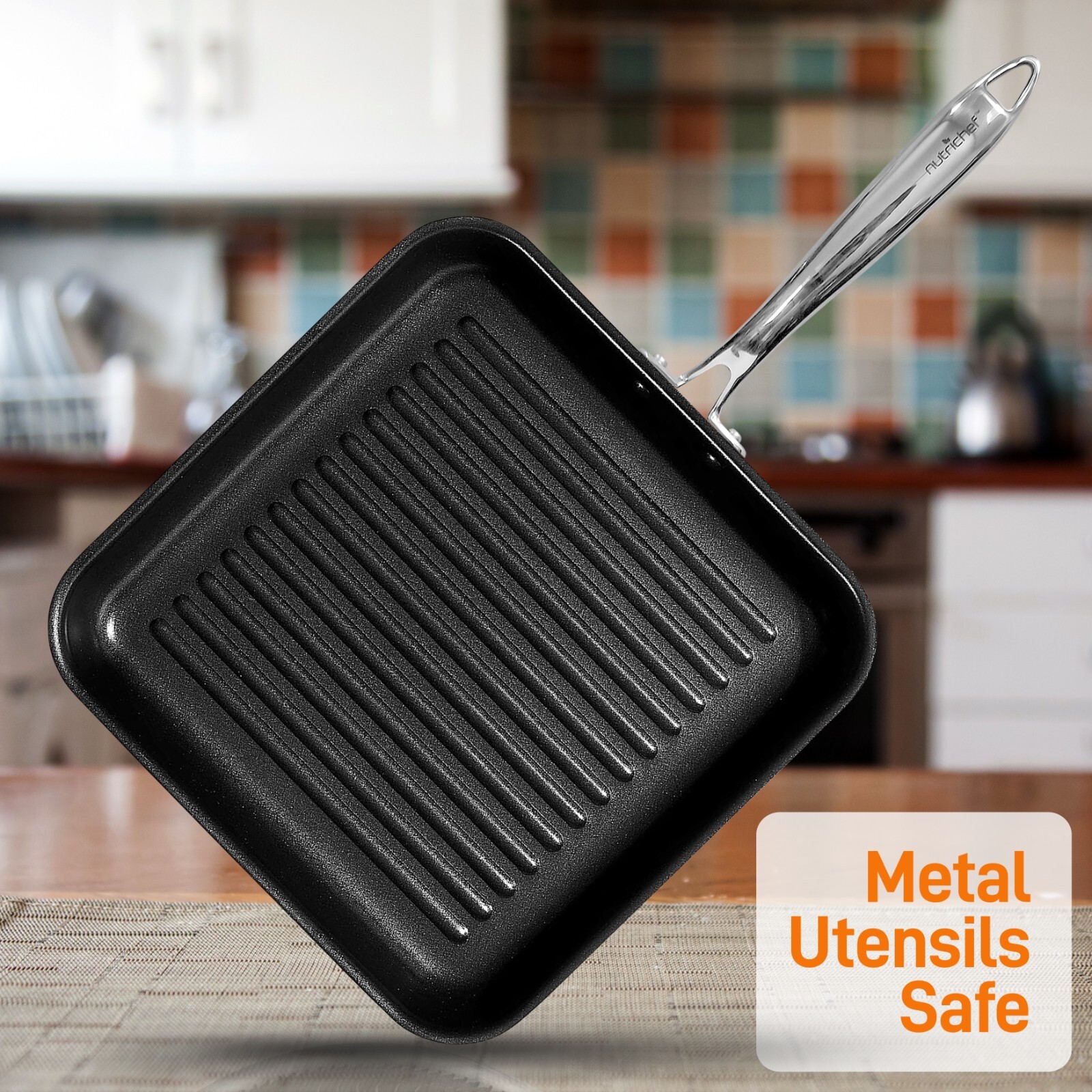 NutriChef 11" Hard-Anodized Non stick Grill & Griddle Pan - Kitchen Cookware