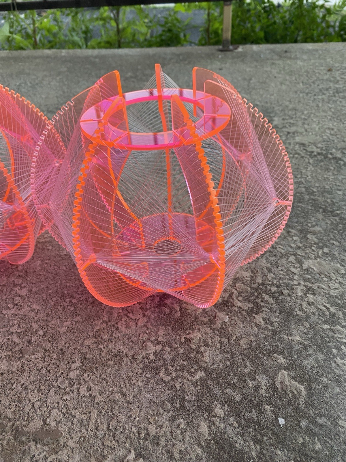 2 x Paul Secon Lucite Perspex & Nylon Thread String Ceiling Lampshade Ball Form