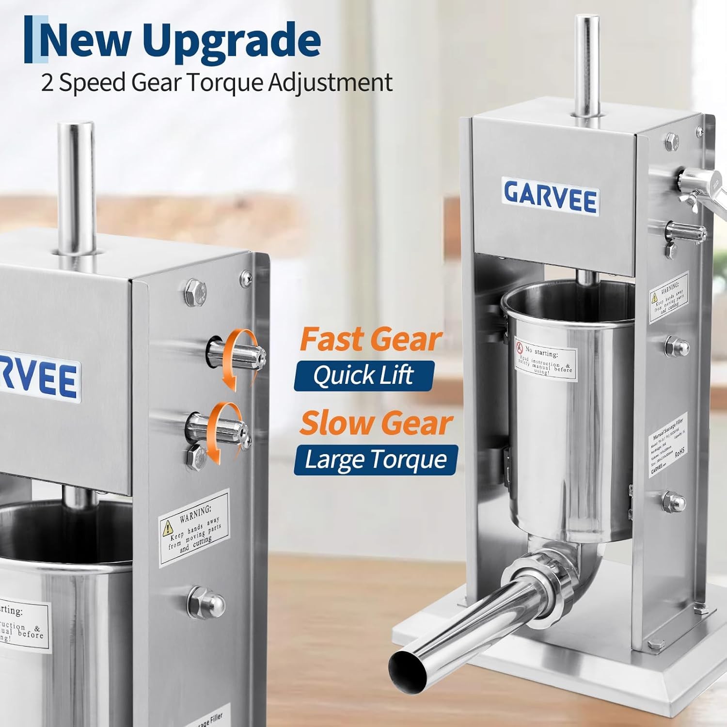 15LB/7L Manual Sausage Stuffer Vertical Meat Filler 304 Stainless Steel Maker US