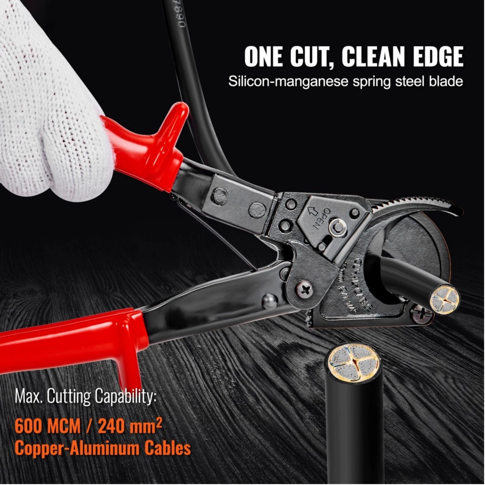 Ratchet Cable Wire Cutter Heavy Duty for Copper Aluminum Cables 240Mm²