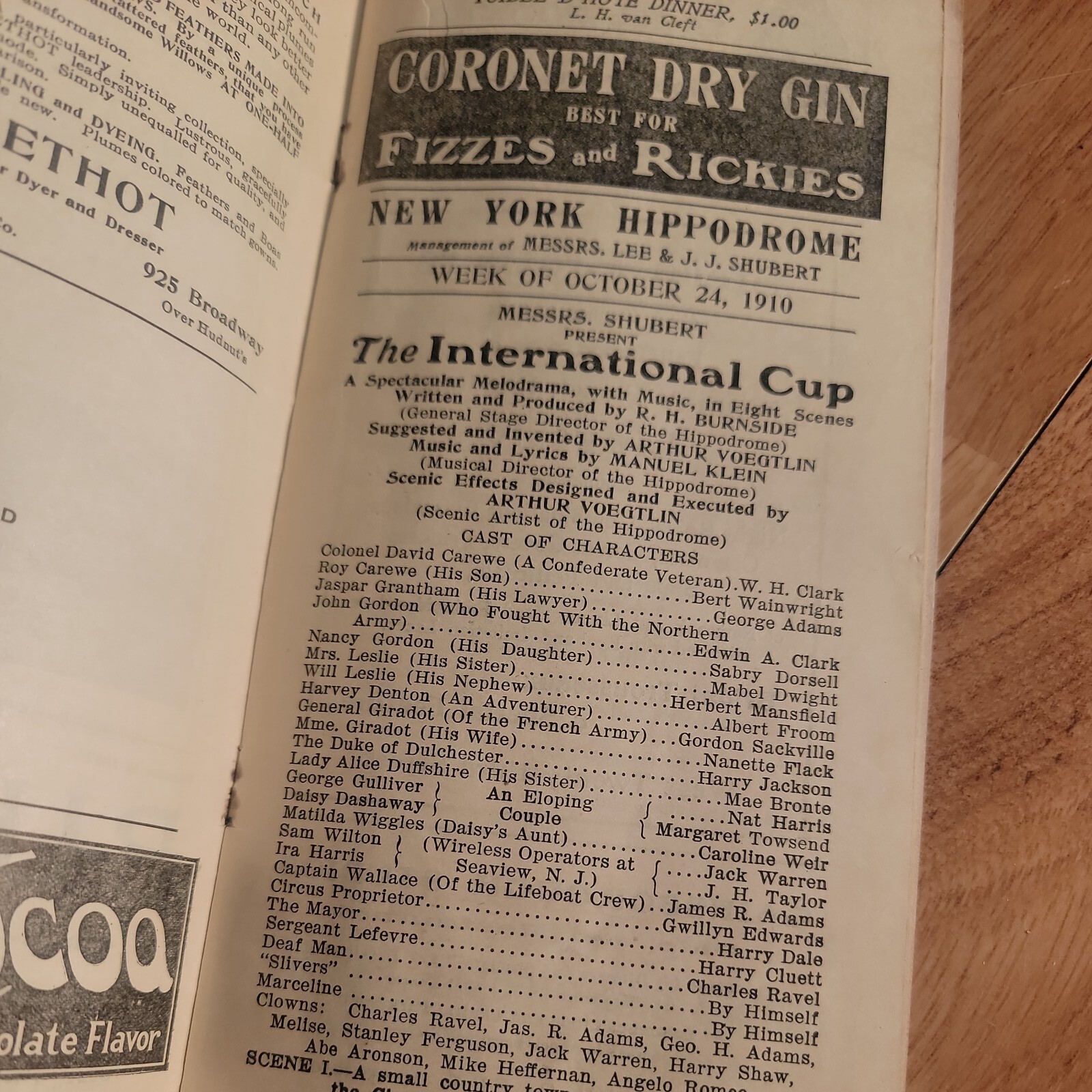 Antique 1910 New York Hippodrome Theatre Playbill Advertising Booklet