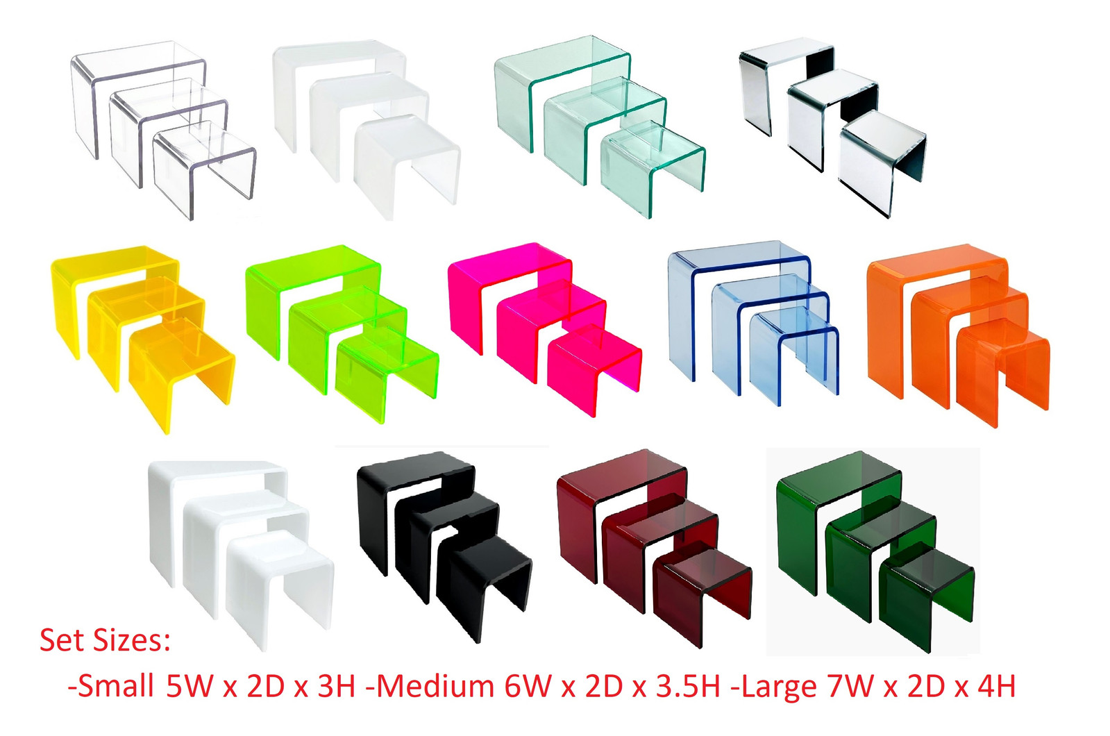 T'z Tagz 2 Inch Deep 3 Piece Acrylic Riser Display Stand Color Variation Set 4