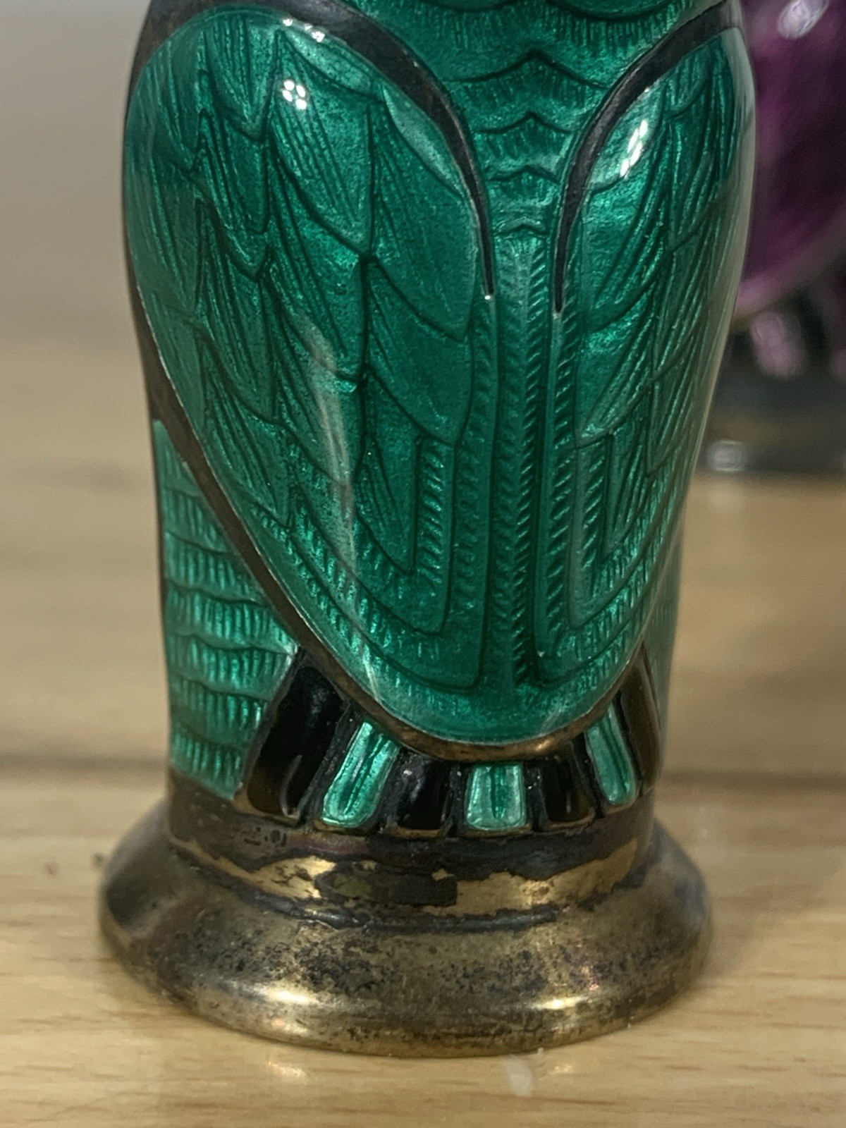 Rare David Andersen Norway 925 Sterling Guilloche Enamel Owl Salt Pepper Shakers