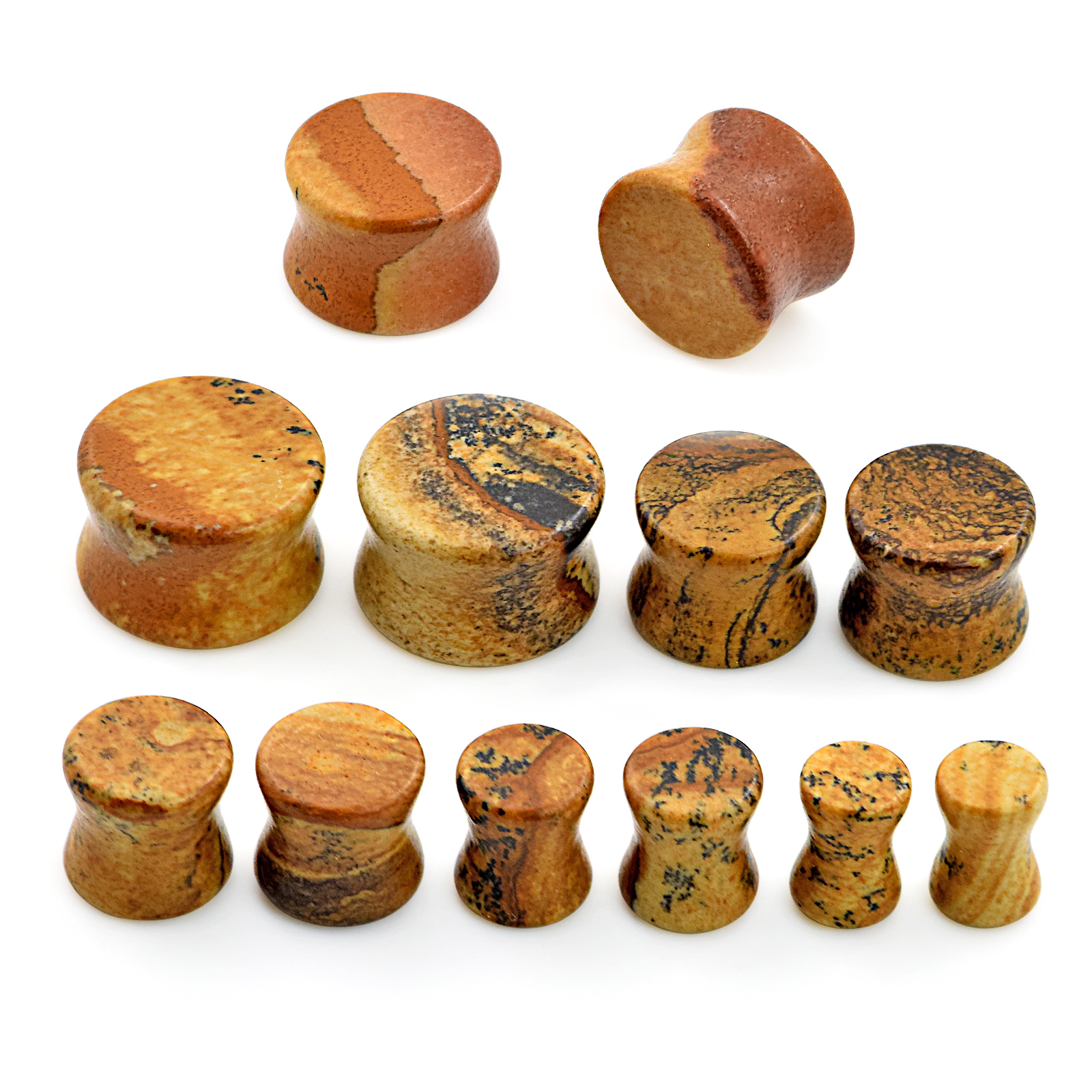 Natural Stone Ear Plugs Ear Gauges Double Flares Flesh Tunnels Saddle Plug-PAIR