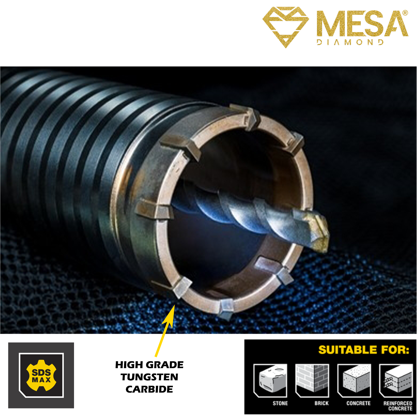 CARBIDE Tipped Rotary Hammer SDS PLUS or MAX Core Bit for Concrete MESA DIAMOND®