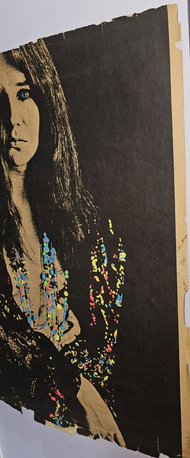 Vintage Janis Joplin Black & White Poster Altered Hand Painted Blacklight Paint