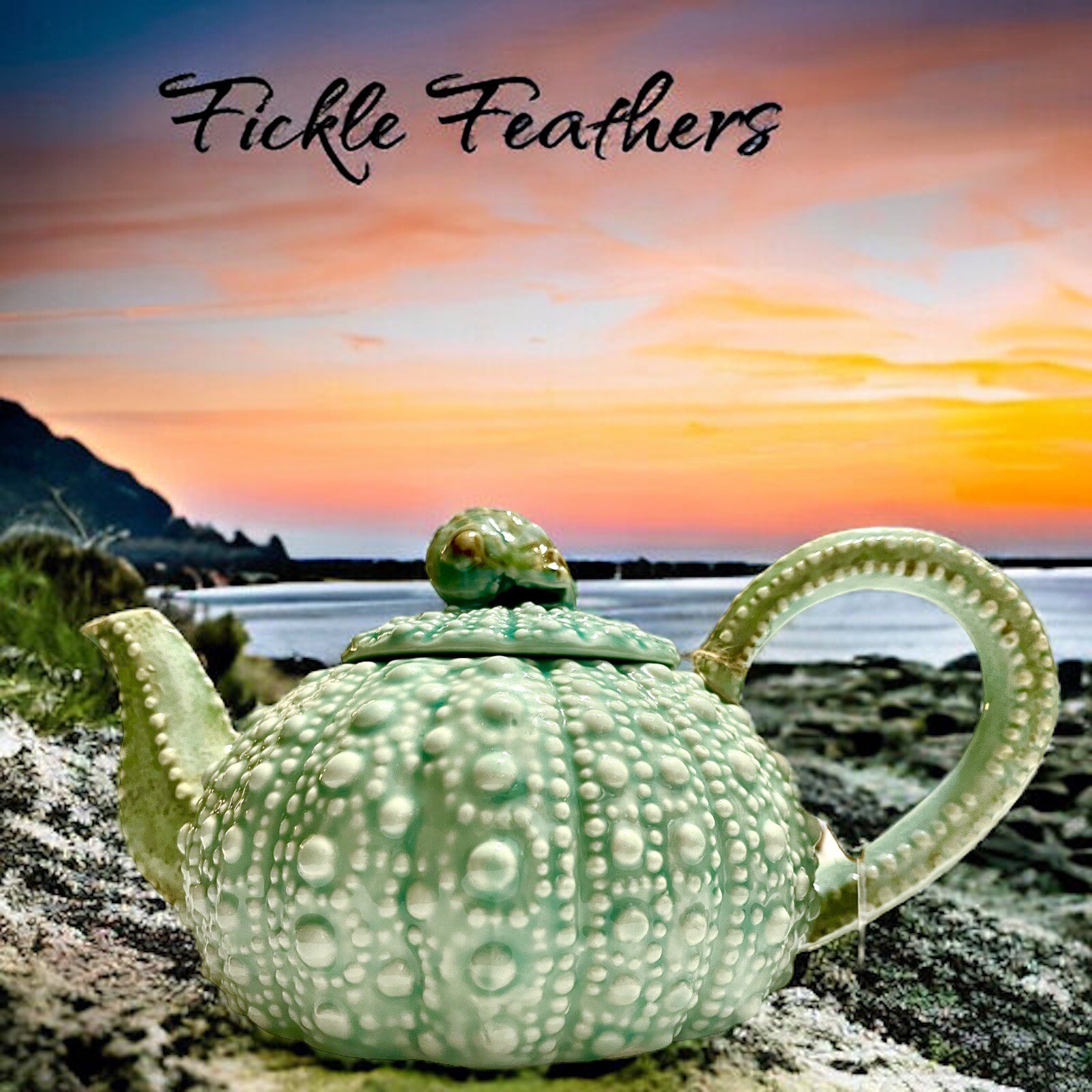 Sea Urchin Blue Sky Ceramic, Turquoise Teapot, 10.5" x 6" x 5" NEW Beach Chic