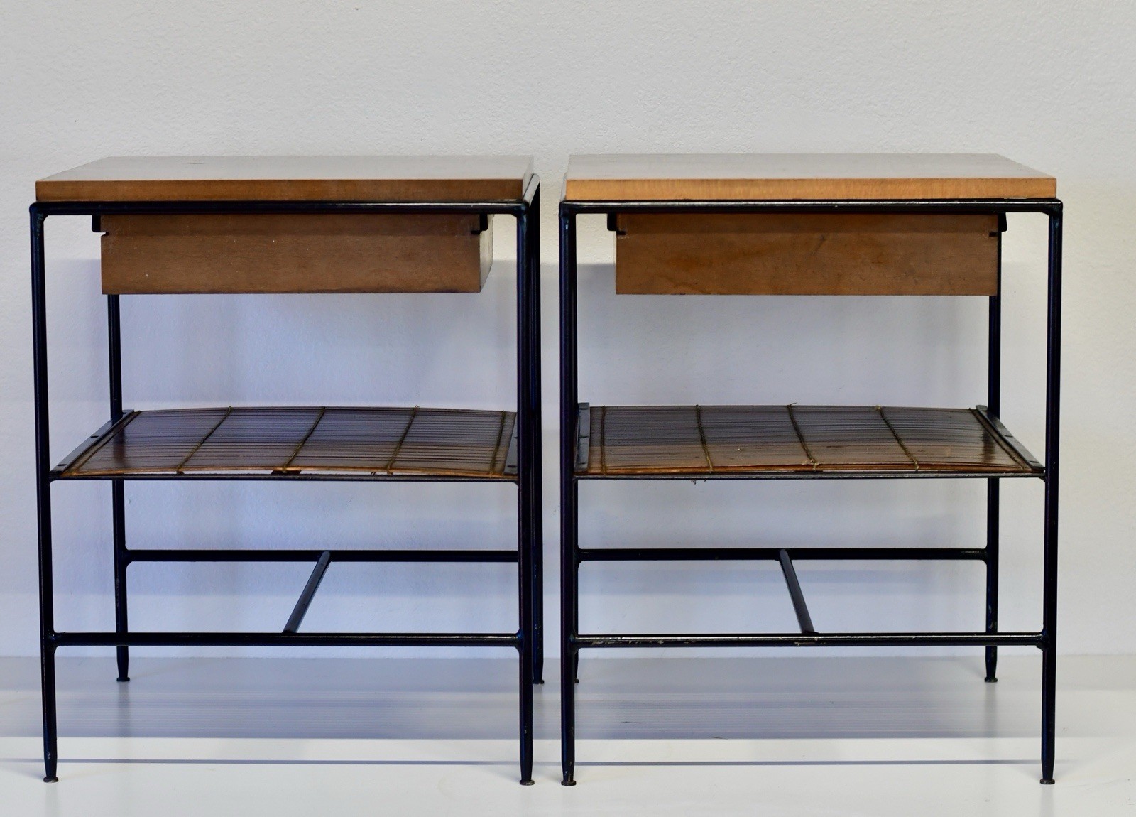 Mid Century Modern Pair of PAUL MCCOBB Wrought Iron PLANNER GROUP End Tables