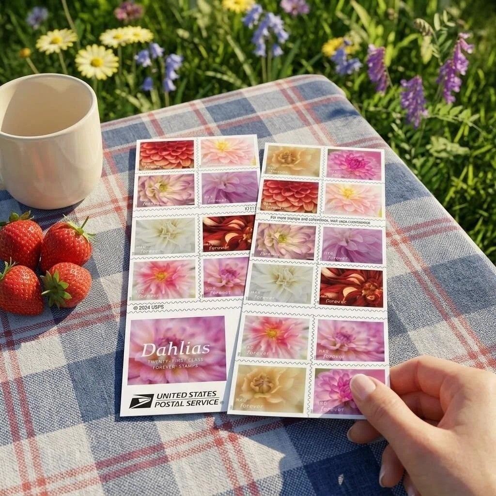 Dahlias 2025 (5 Books of 20) First-Class Mail Forever Postage Stamps Total 100PC