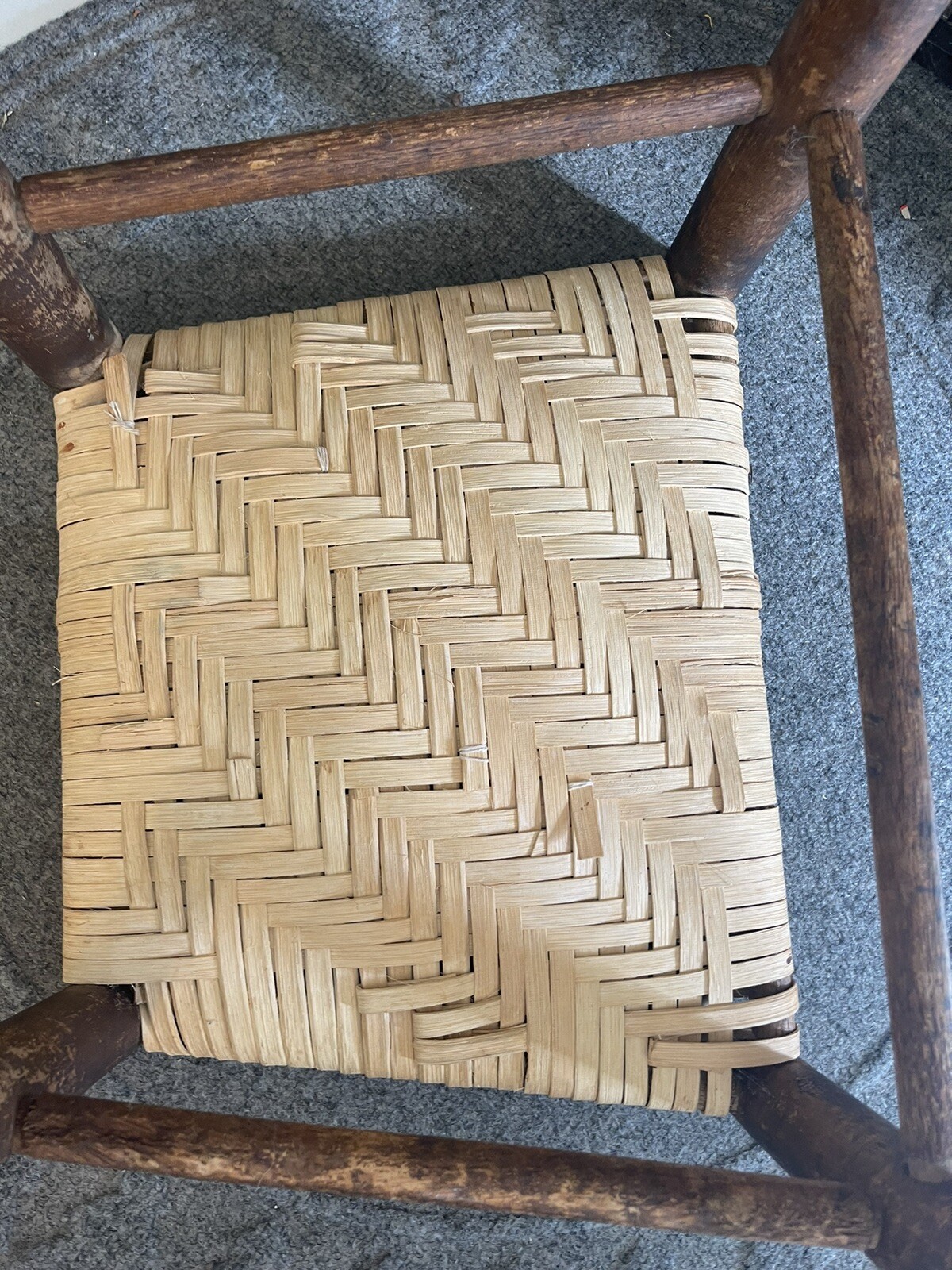 Vintage Oak Footstool Stool Ottoman With Trapezoid Woven Rush Top Handmade