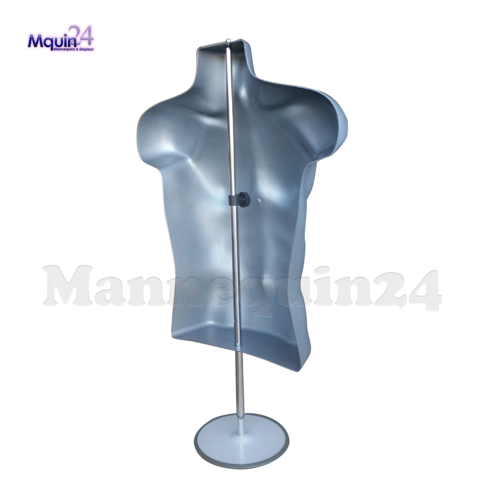 MALE TORSO MANNEQUIN -GREY (SILVER) + STAND + HANGING HOOK MEN DRESS FORM