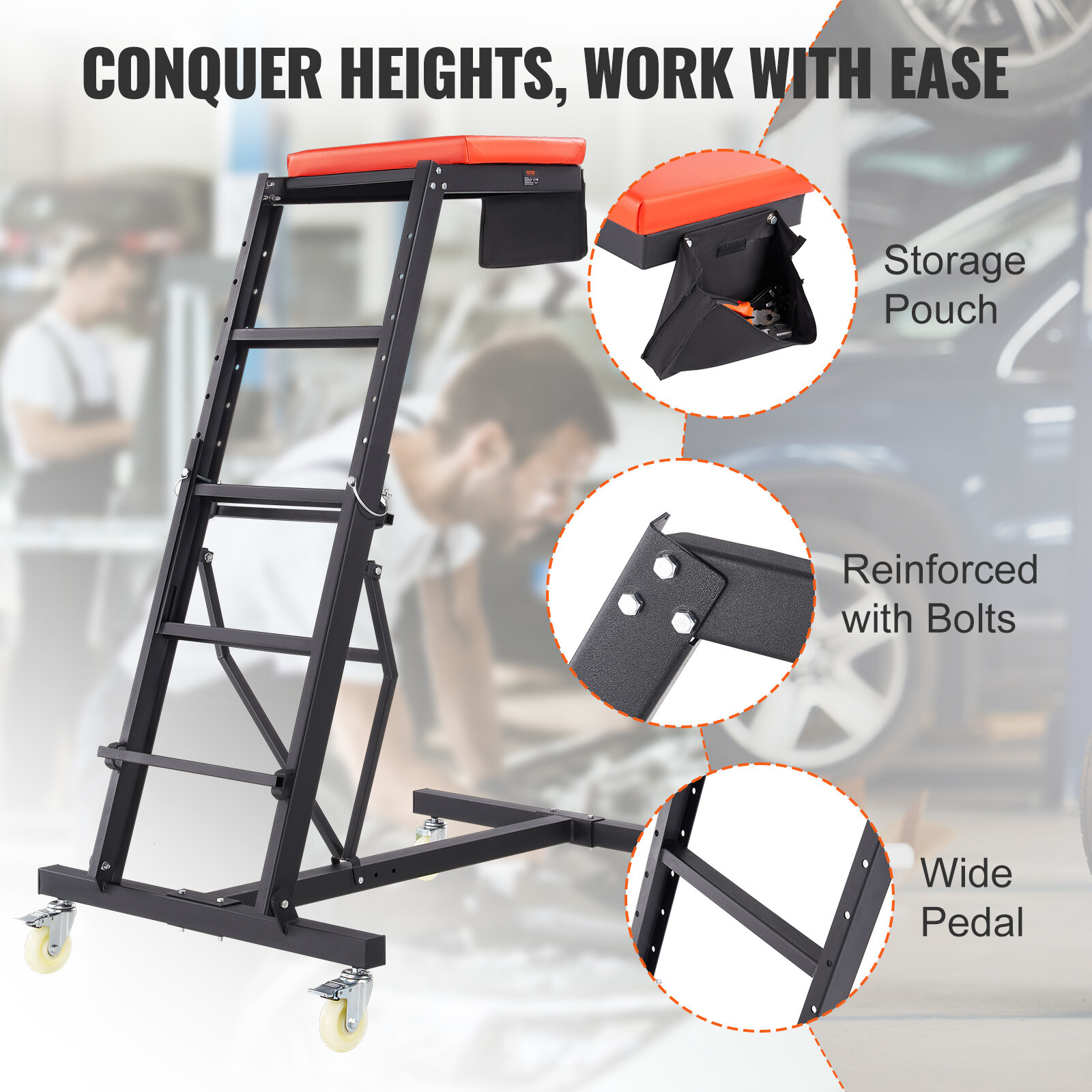 VEVOR Automotive Topside Creeper 400LBS Adjustable 45.7"-66.3" Engine Creeper