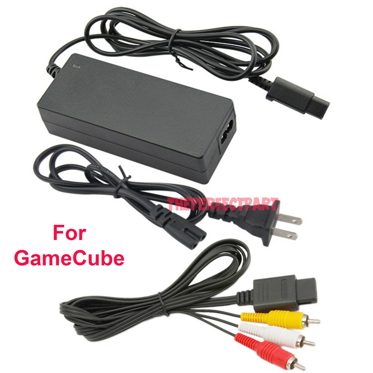 AC Adapter Power Supply & AV Cable Cord For Nintendo GameCube GC Charger Video