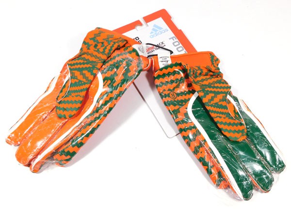 adidas 5 Miami U Team Issued Receiver Football Gloves Org/Grn/Org Size 3XL