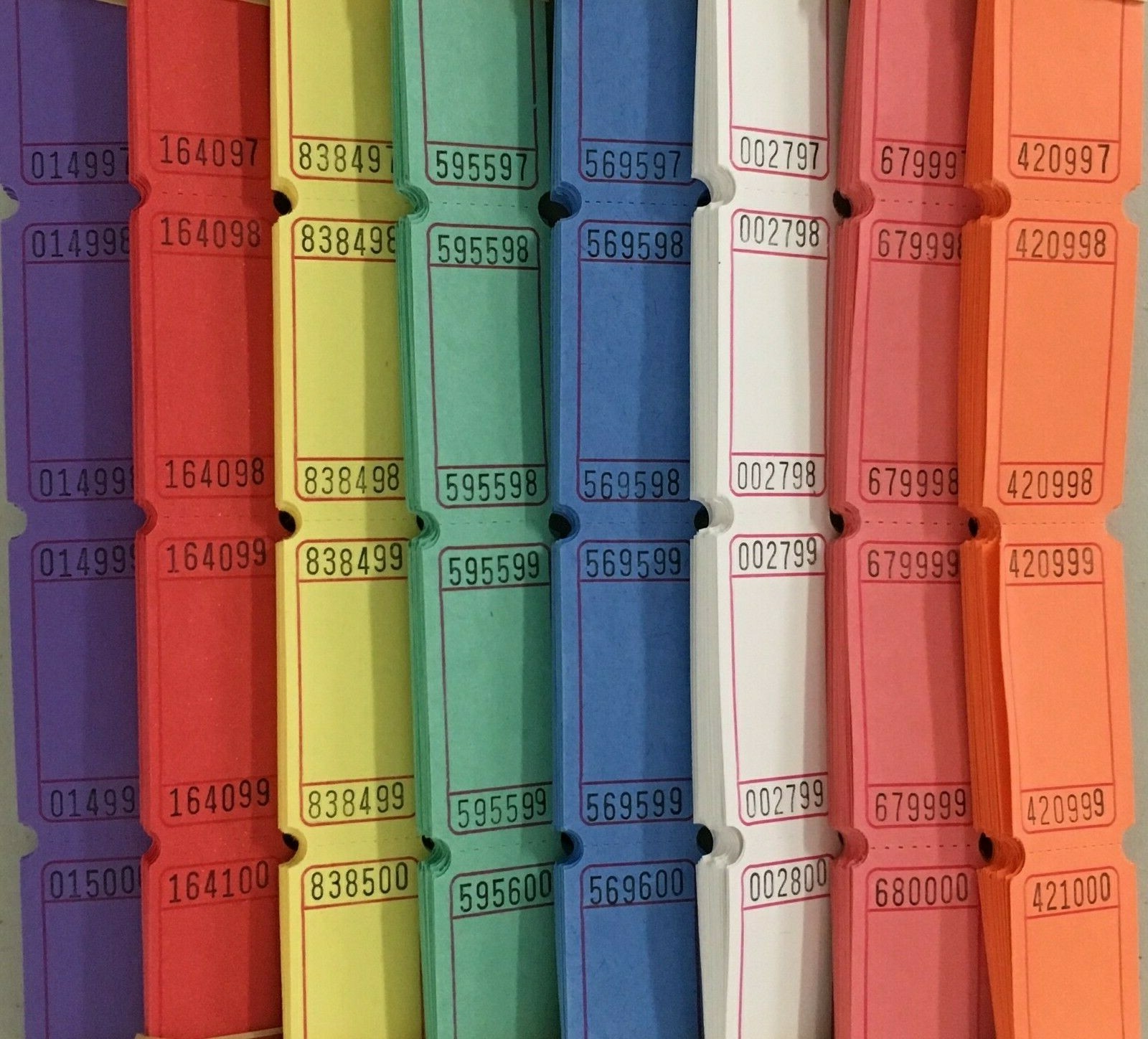 Blank Tickets Lot of 800 Pieces Single Raffle Tickets 100 of Each Color Listed