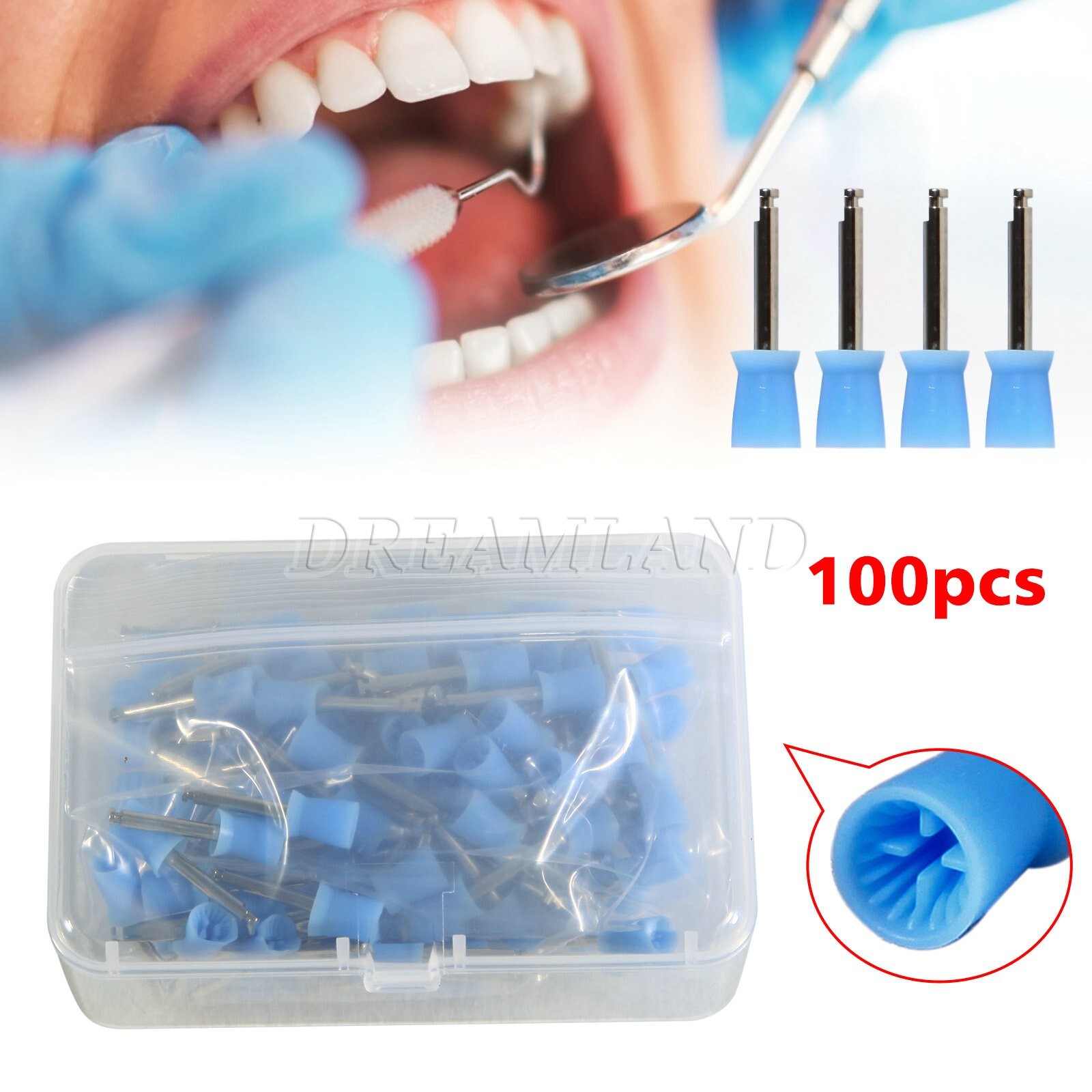 100 pcs Dental Polishing Polish Prophy Cups Latch Type Brushes Polisher cup Blue