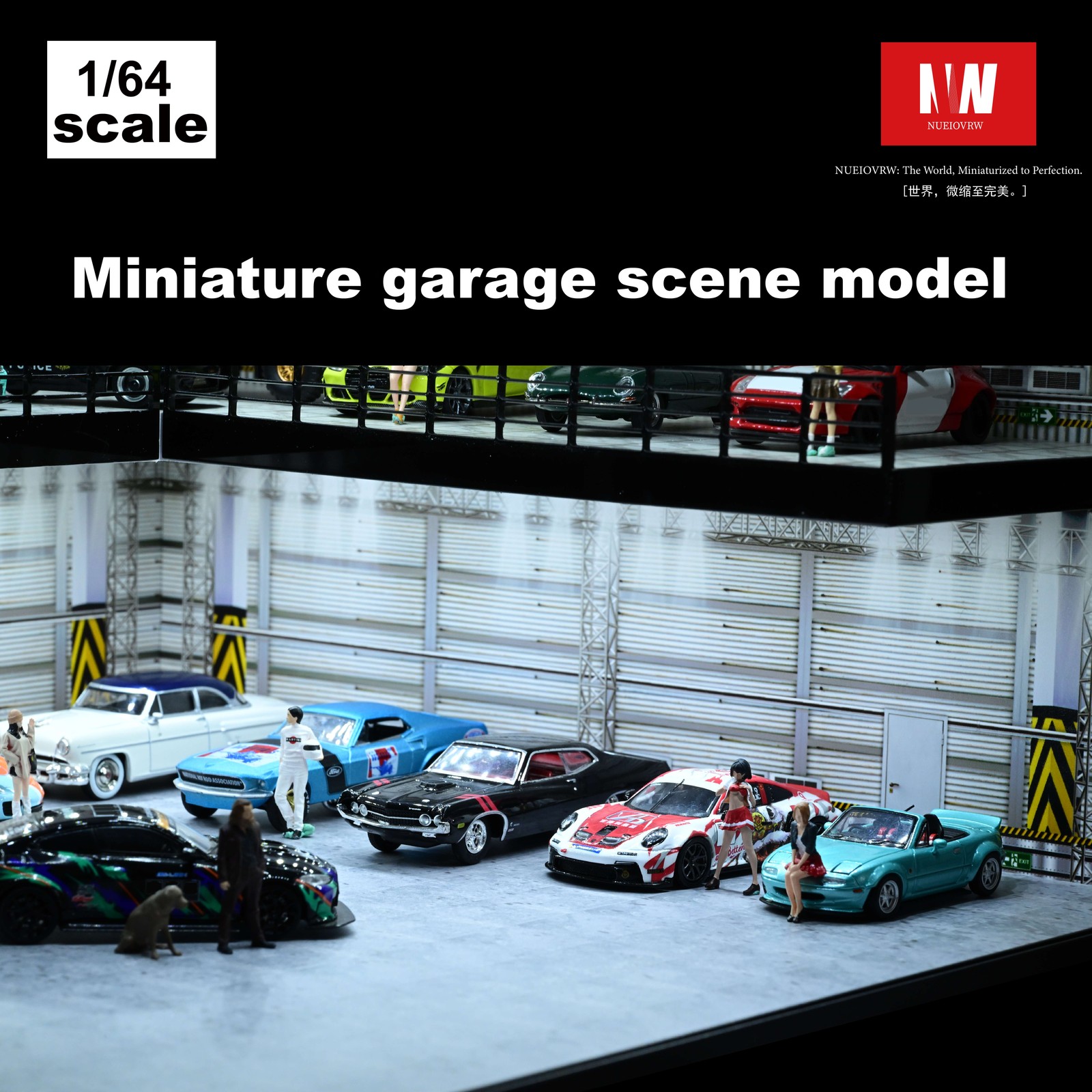 Diorama 1:64 Parking Lot Model LED Lighting Diecast Garage Model Display Case US