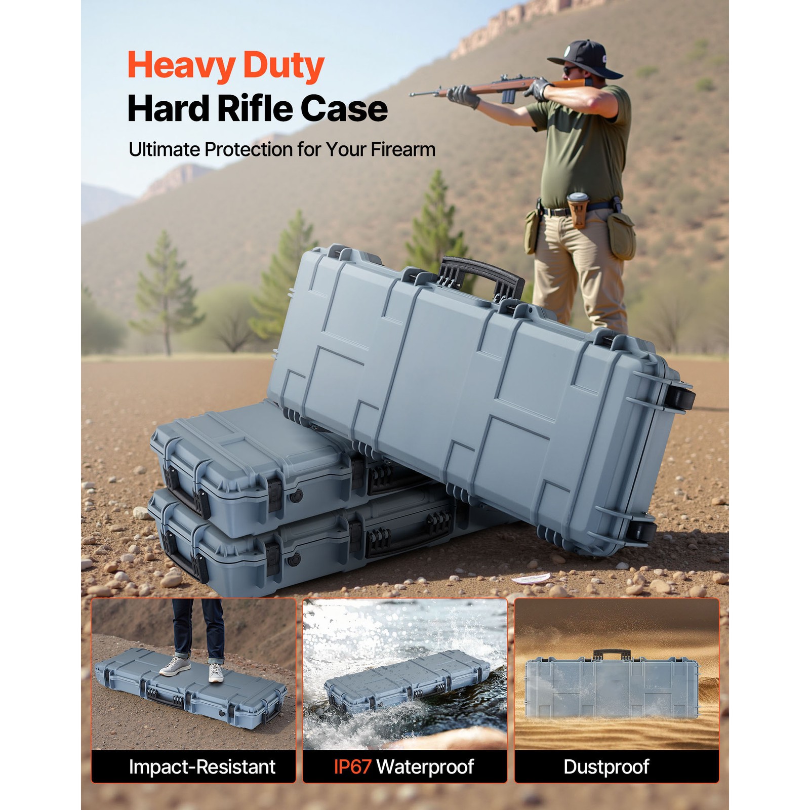 Uimoso 42-Inch Hard Rifle Case, Waterproof & Dustproof Gun Storage, Grey