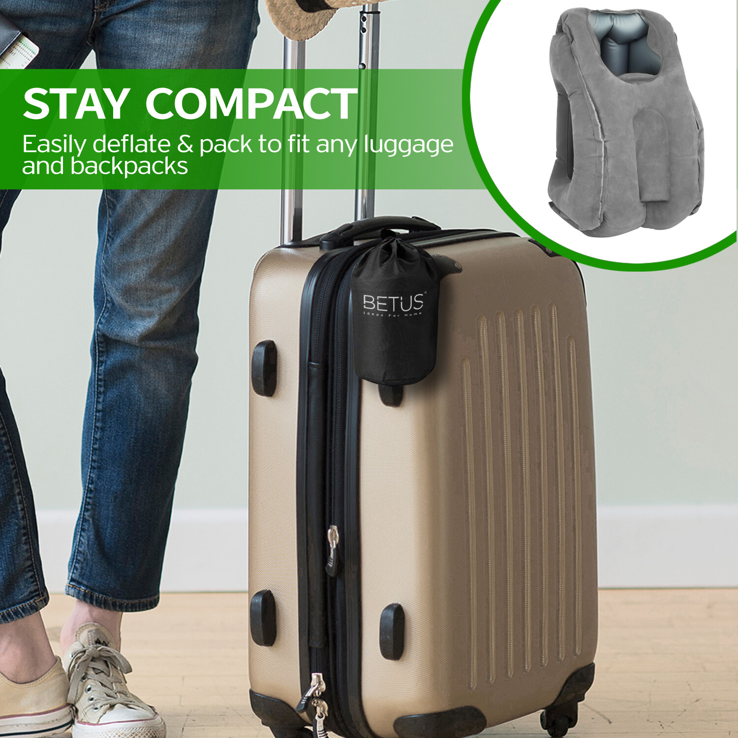 Betus Dreamer Comfort Inflatable Travel Pillow - for Airplane Office Napping